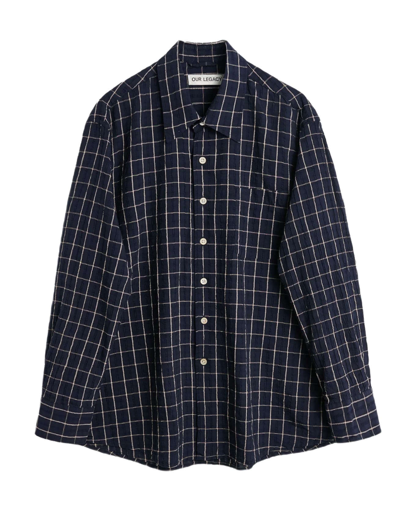 Our Legacy Above Shirt Dark blue checked shirt with long sleeves - Above Shirt - Blu