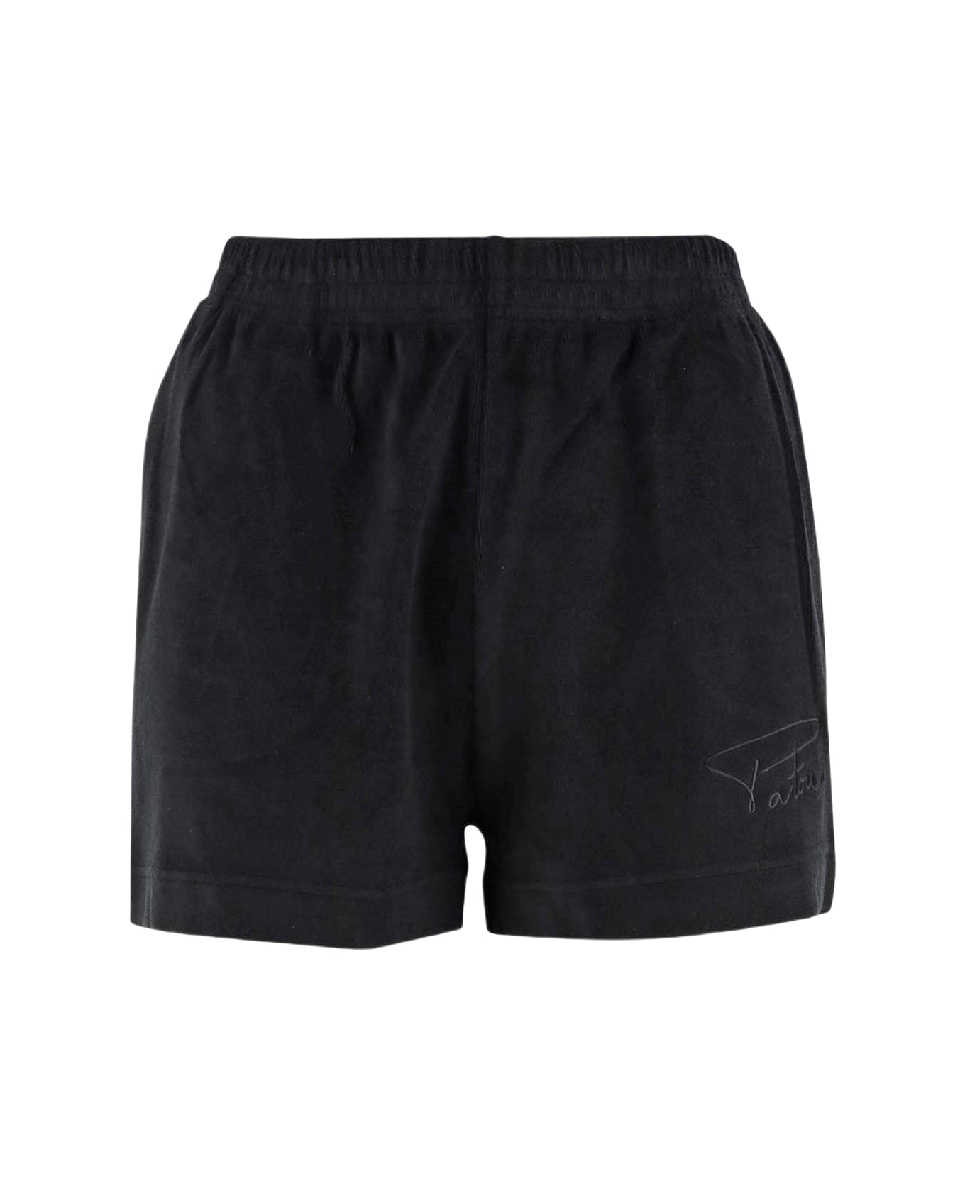 Patou Cotton Terry Short Pants With Logo - Black