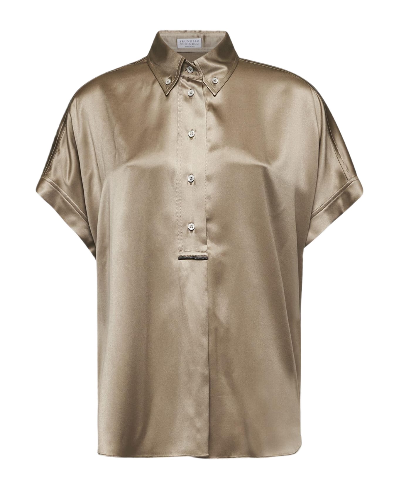 Brunello Cucinelli Beige Satin Monili Shirt - Kaki