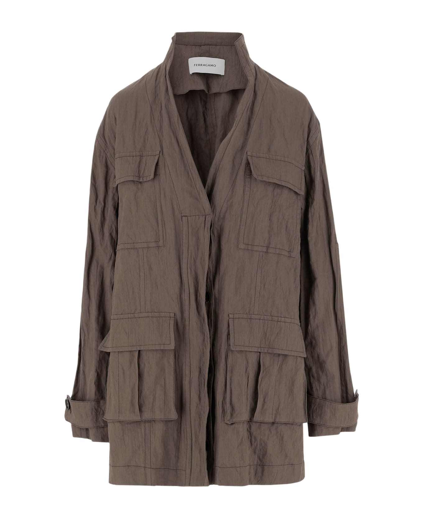 Ferragamo Cotton Ruched Effect Jacket - Brown