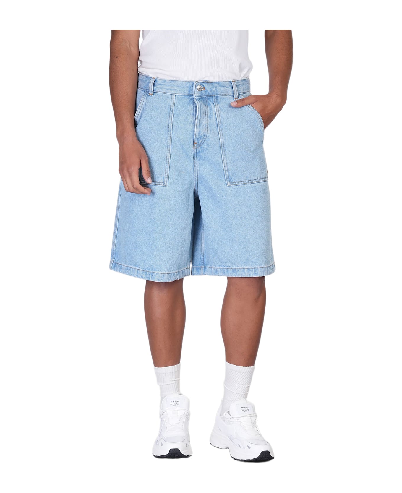 Maison Kitsuné Shorts In Blue Denim - blue