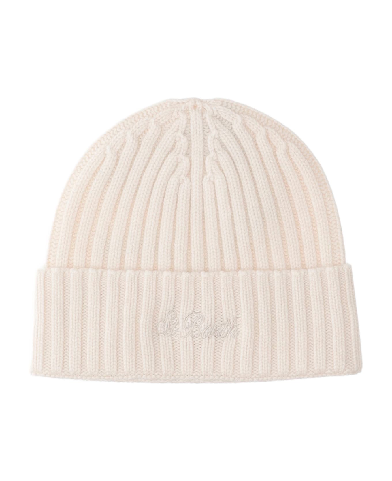 MC2 Saint Barth Wool Blend Beanie With Logo - White