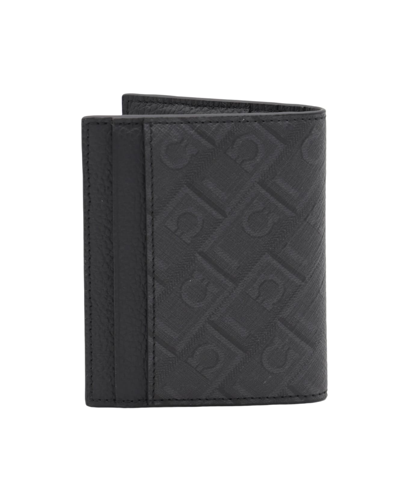 Ferragamo Black And Grey Leather Card Holder - BLACK