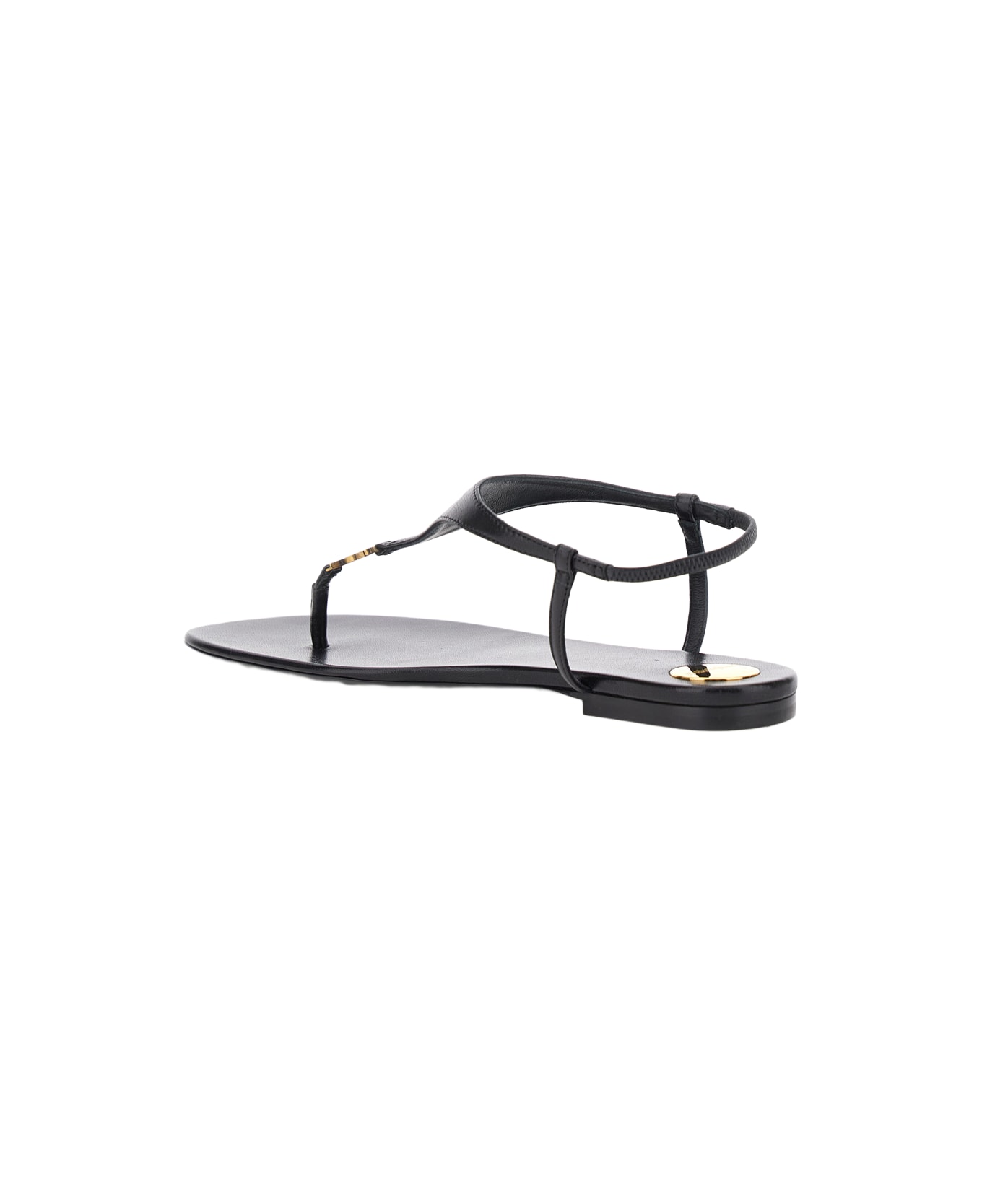 Saint Laurent Black Sandals With Metallic Cassandre Detail In Leather Woman - Black
