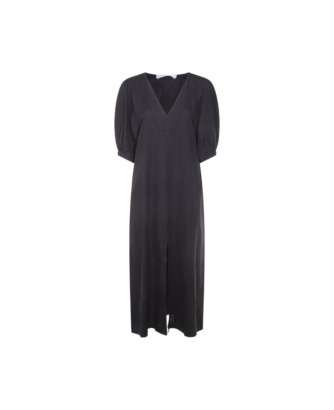 Malo Dark Blue Linen Maxi Dress
