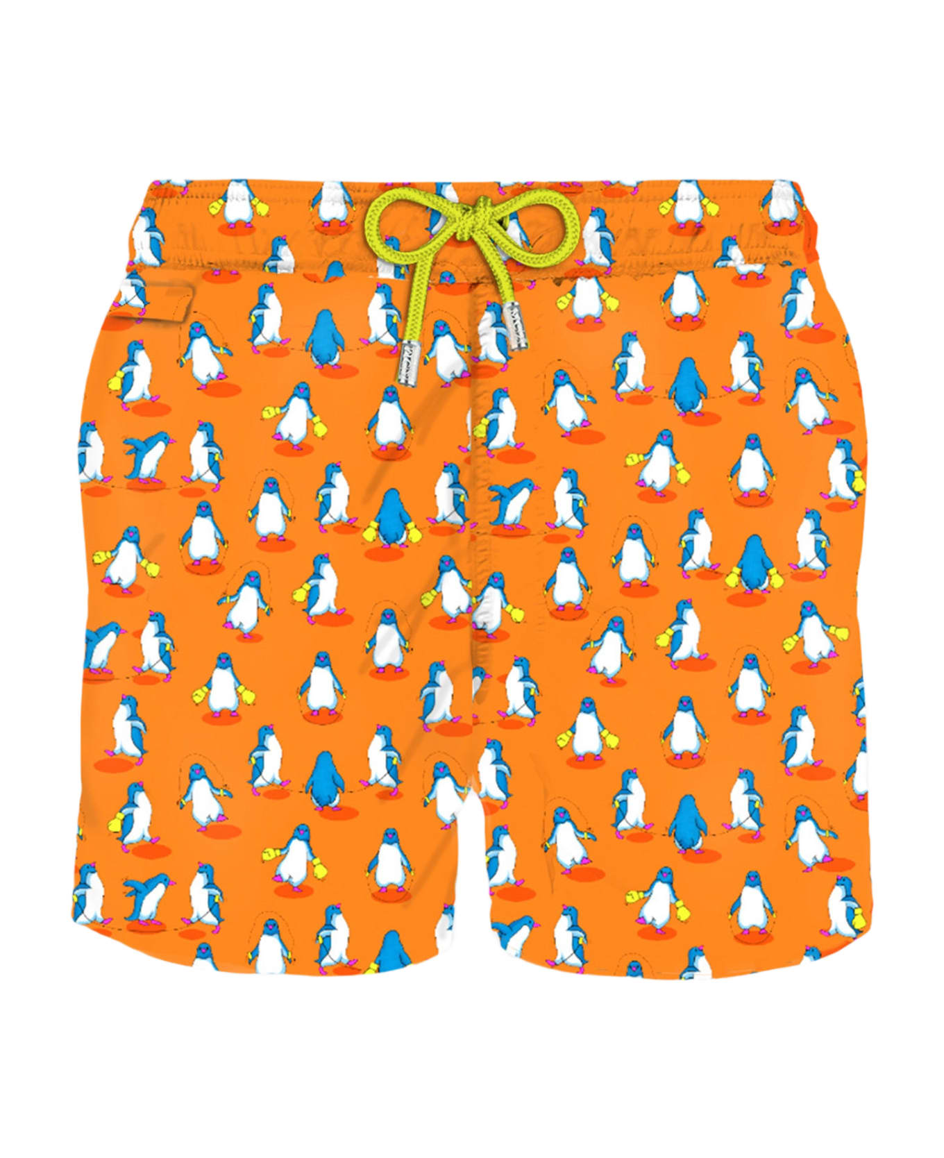 MC2 Saint Barth Man Light Fabric Swim Shorts With Penguins Print - ORANGE
