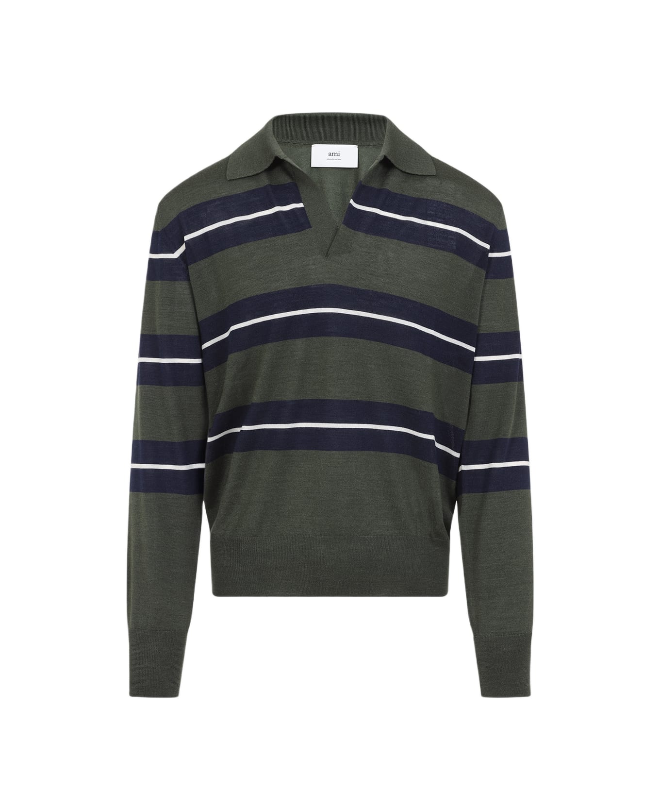 Ami Alexandre Mattiussi Raye Polo - Loden Navy White Cream