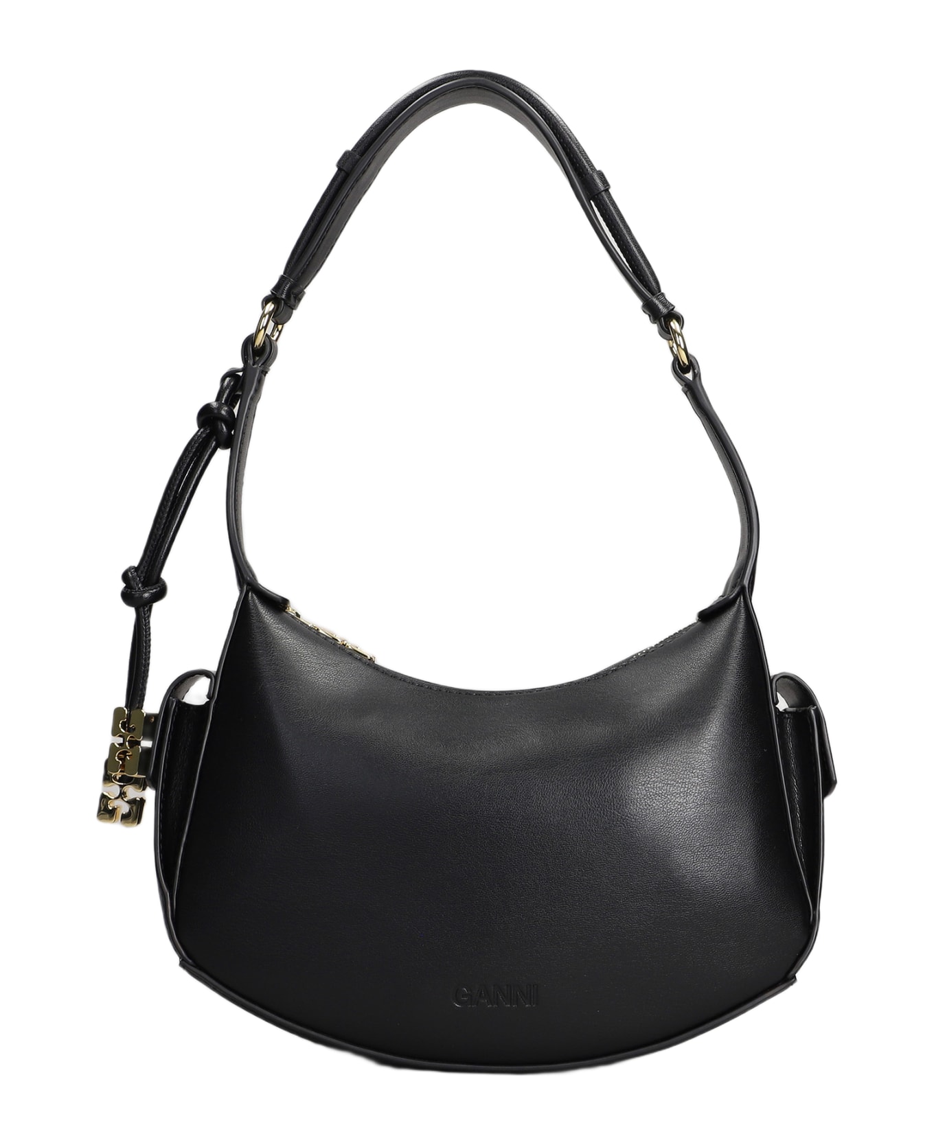 Ganni Shoulder Bag In Black Leather - black トートバッグ