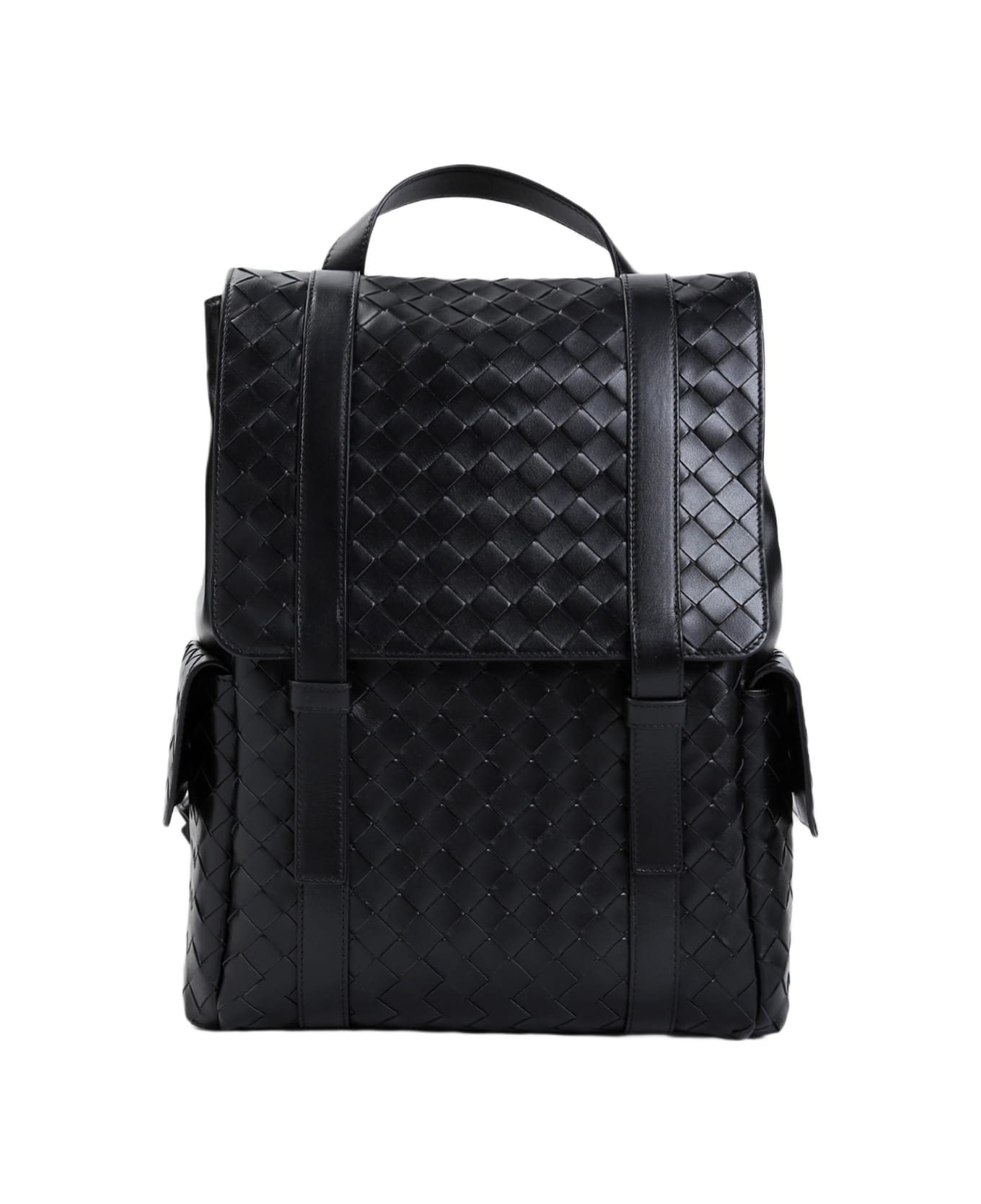Bottega Veneta Intrecciato Leather Backpack - Black Silver