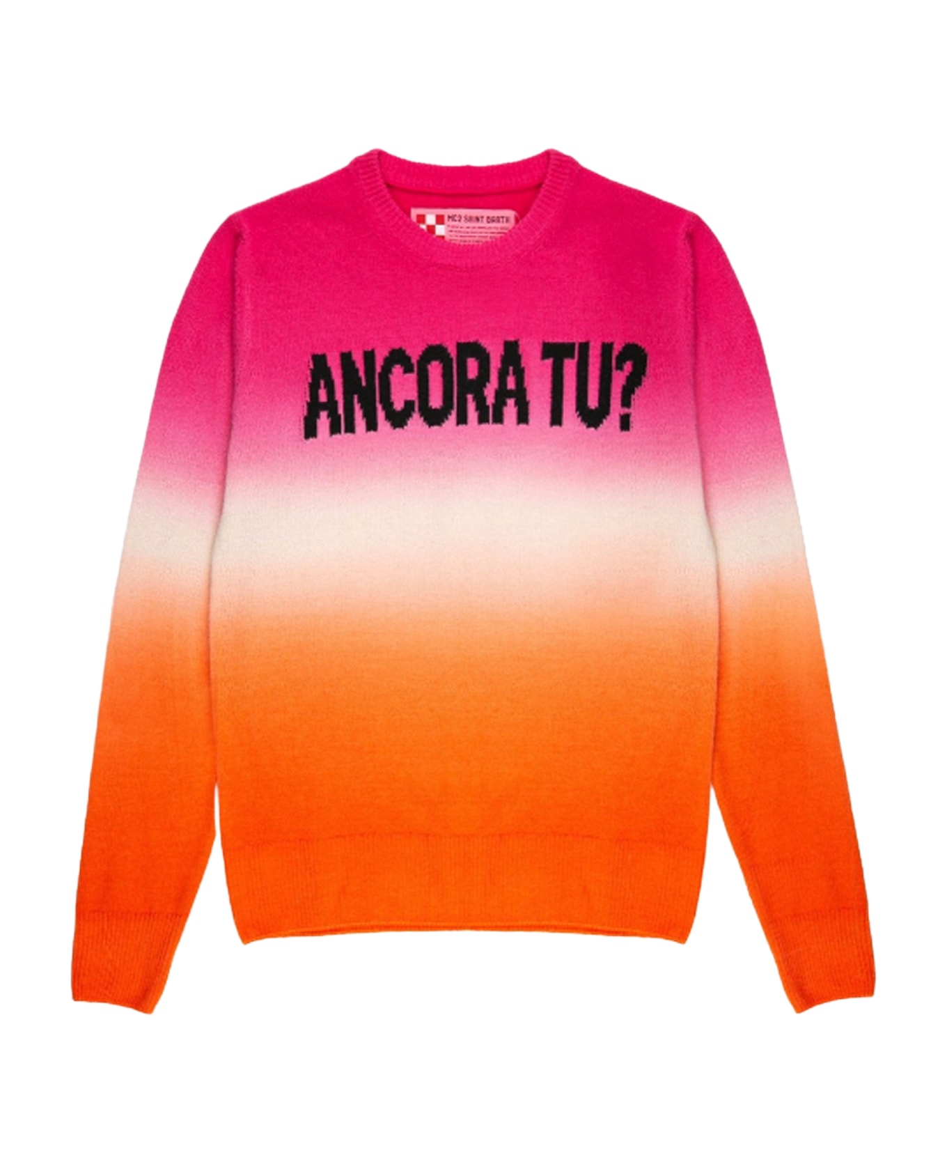 MC2 Saint Barth Fucsia And Orange Degradé Woman Sweater Ancora Tu Writing - PINK