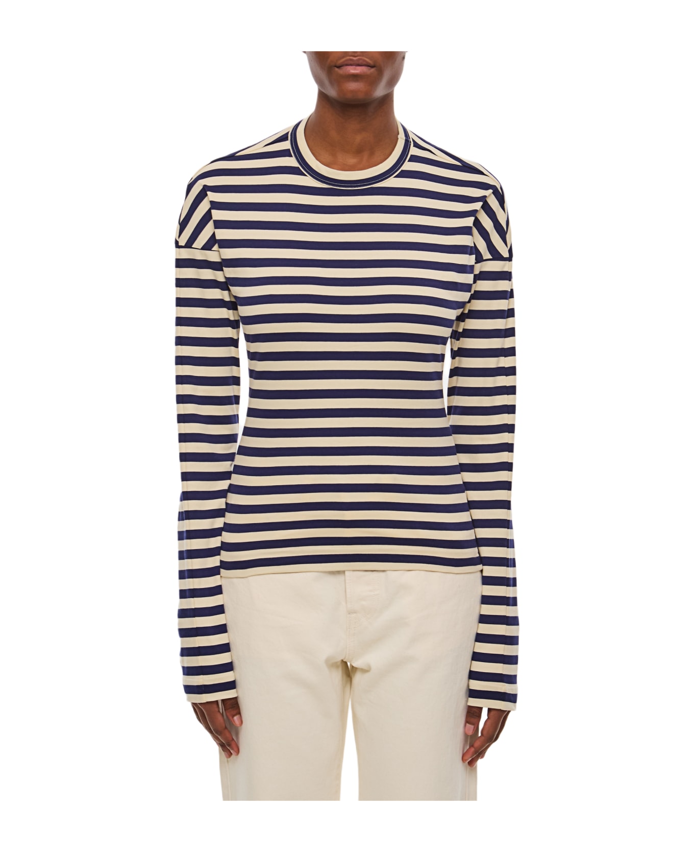 Plan C Striped Long Sleeve T-shirt - Bianco Blu Tシャツ