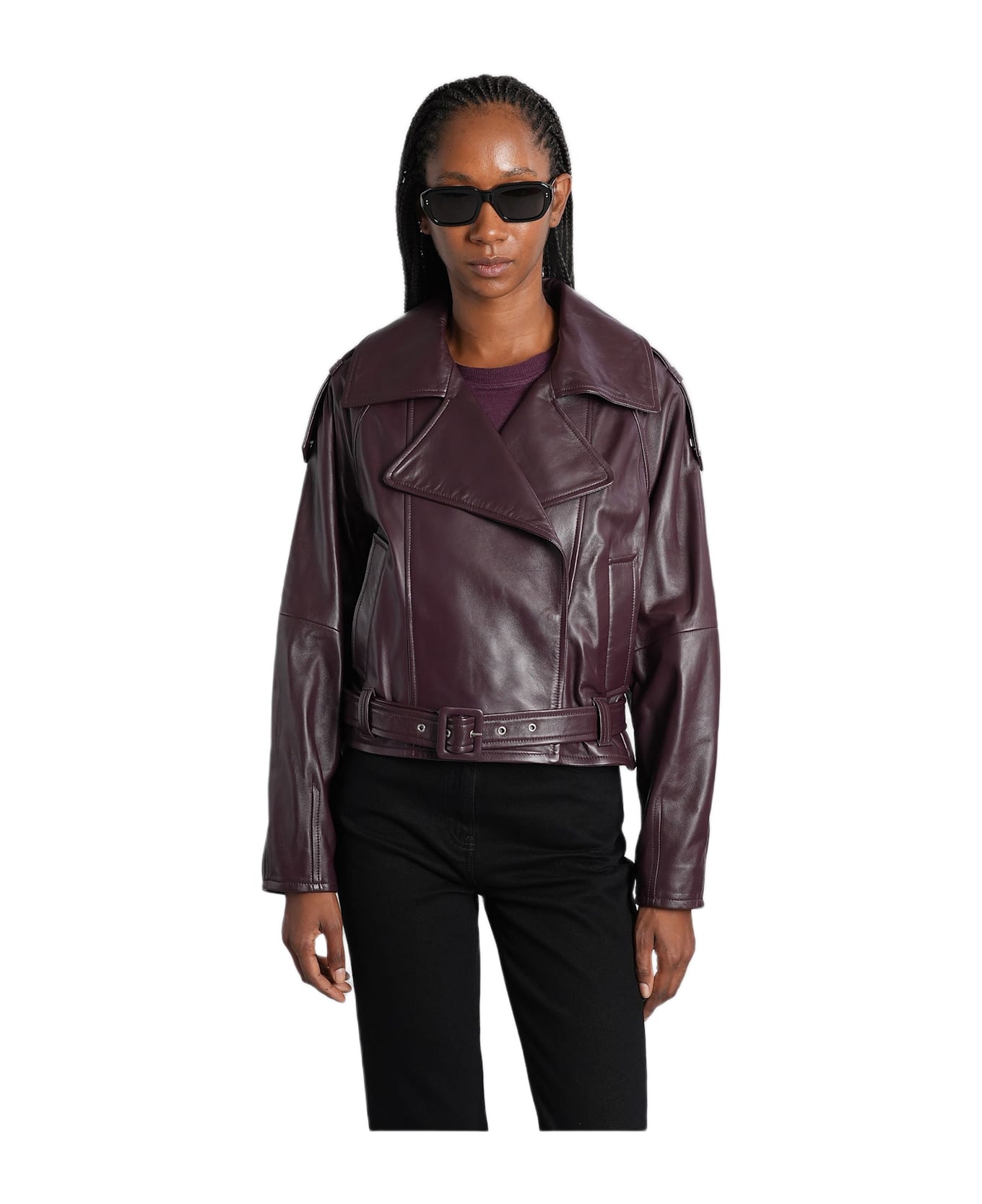 IRO Yuria Biker Jacket In Bordeaux Leather - bordeaux