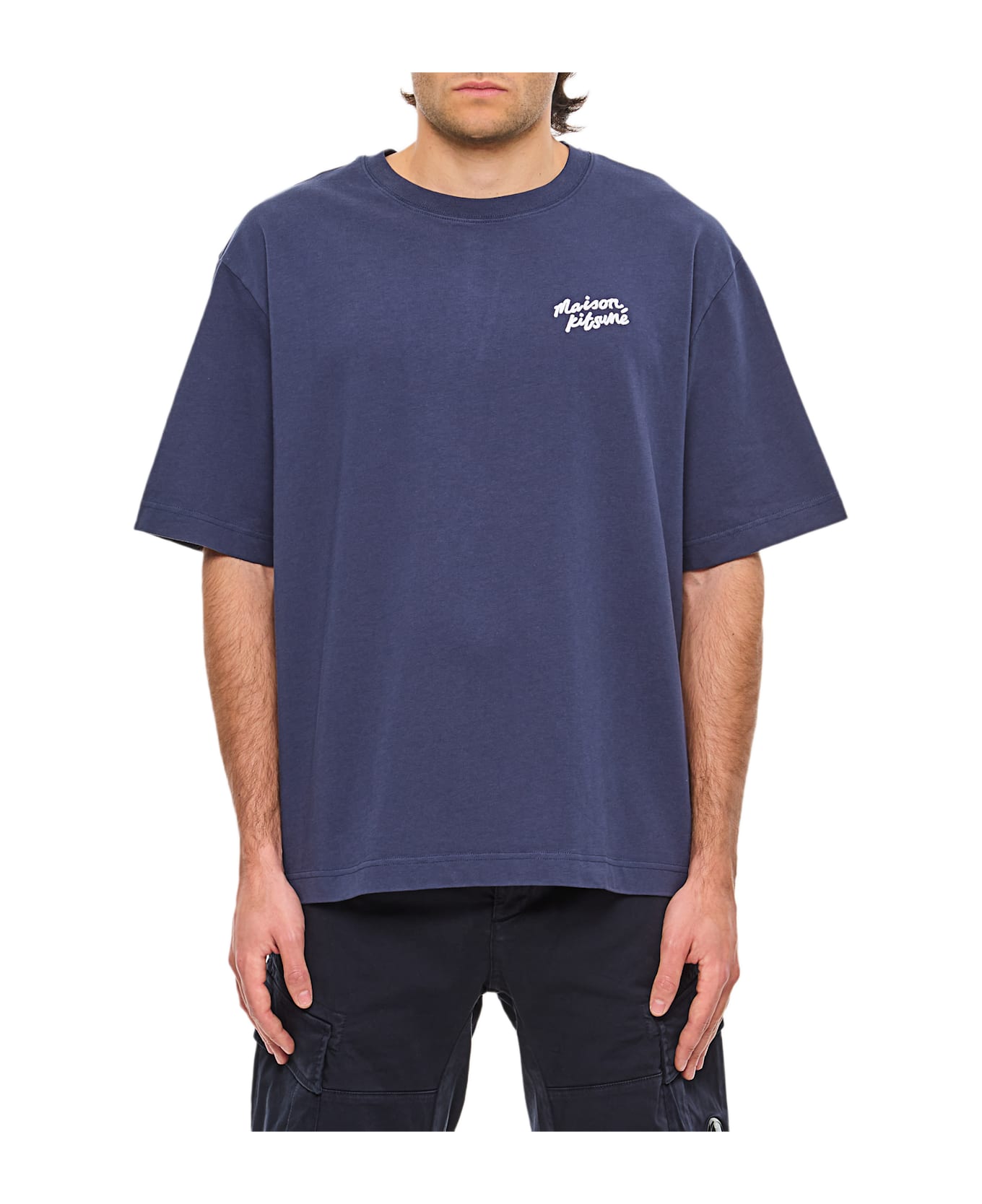 Maison Kitsuné Maison Kitsune Handwriting Embroidery Oversize Tee - Ink Blue