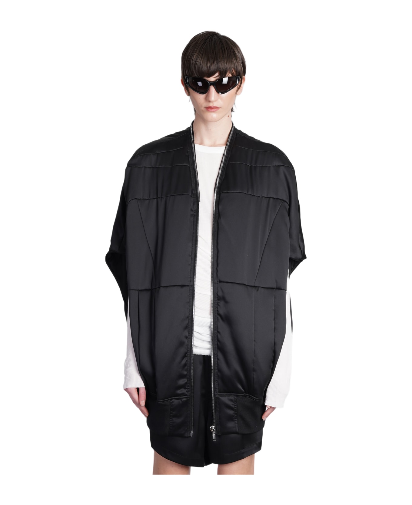 Rick Owens Girdered Bubble Casual Jacket In Black Silk - black