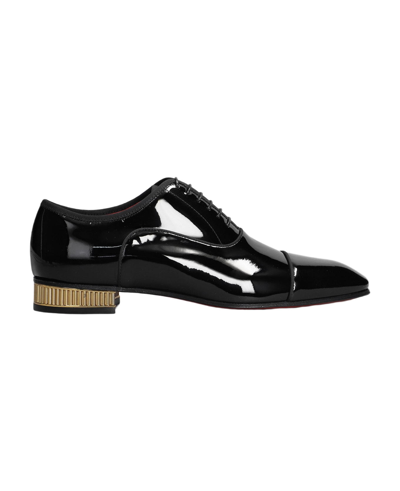 Christian Louboutin Met Greggo Flat Lace Up Shoes In Black Patent Leather - black