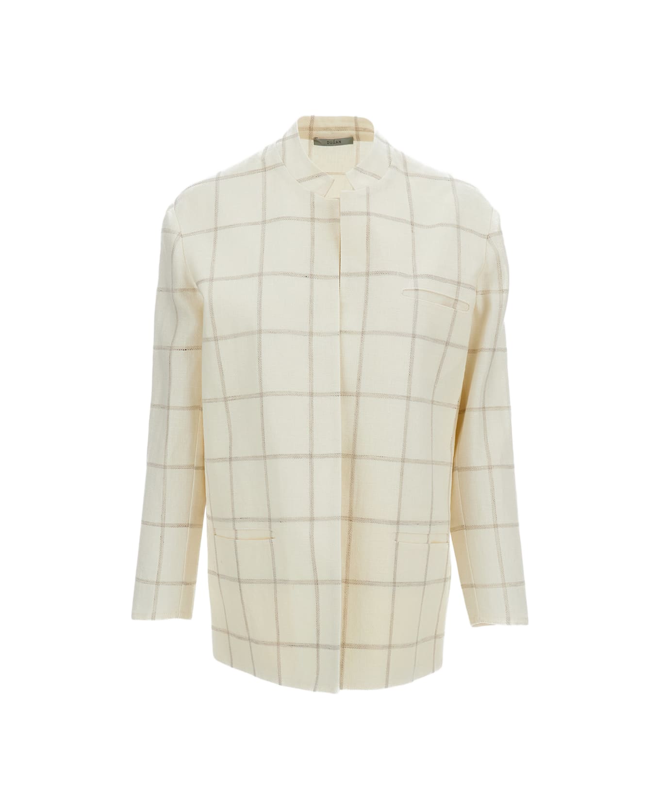 Dusan Mandarin Checked Jacket - White