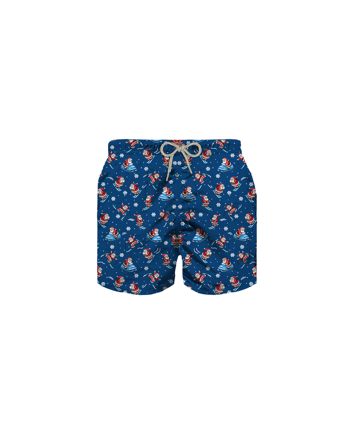 MC2 Saint Barth Man Light Fabric Swim Shorts With Happy Santa Claus Print - BLUE