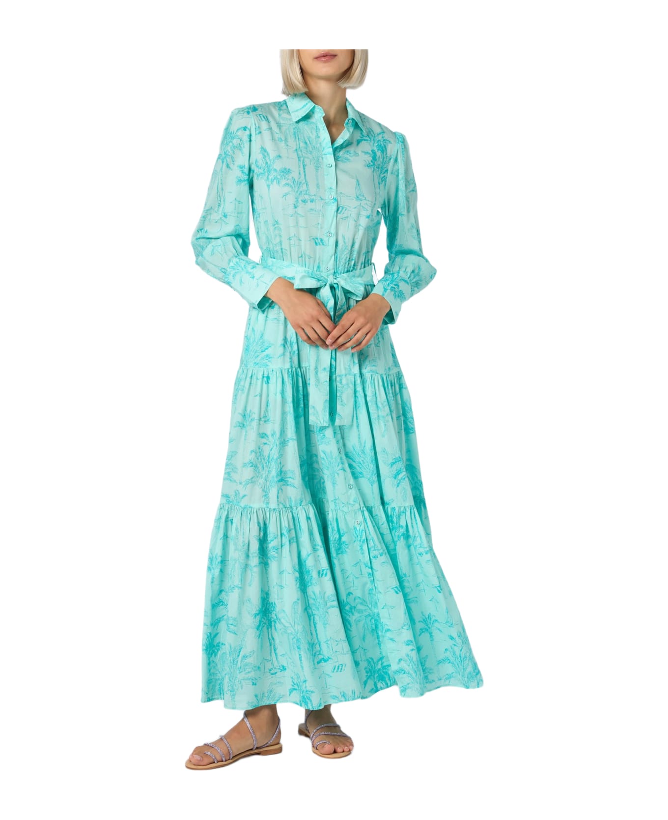 MC2 Saint Barth Woman Water Green Toile De Jouy Cotton Dress Jensen - VERDE ACQUA
