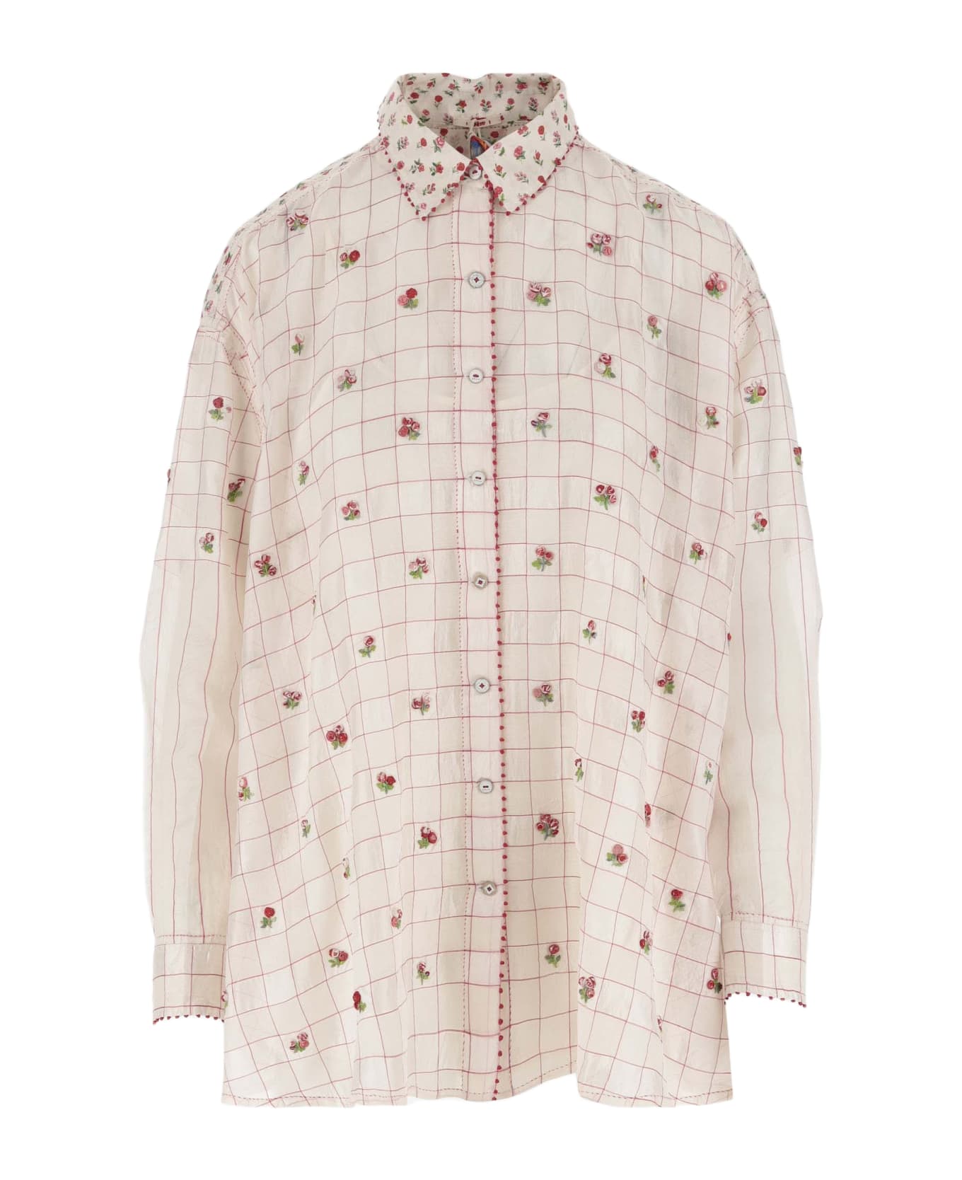 Péro Silk Shirt With Floral Embroidery - Red