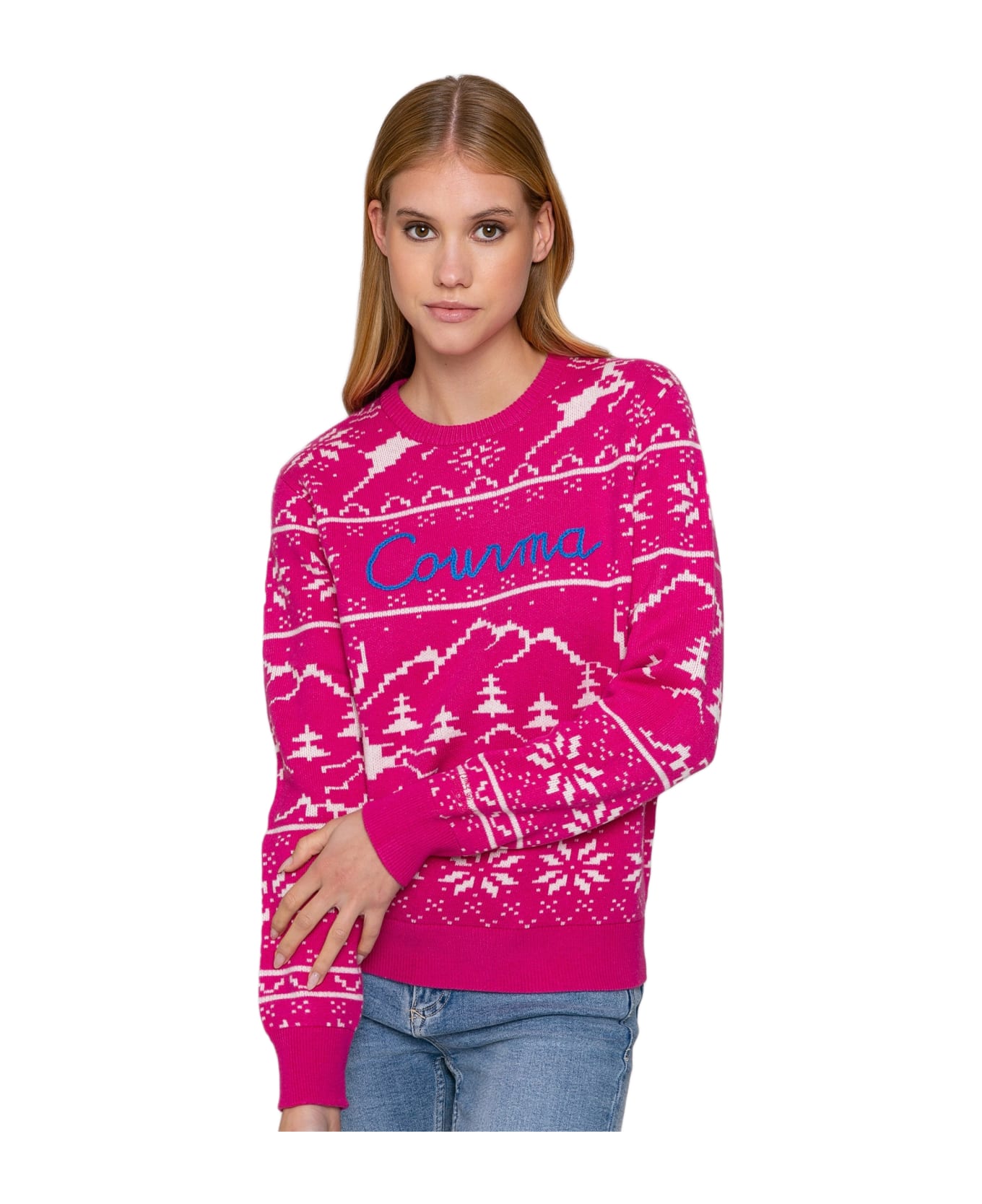 MC2 Saint Barth Woman Sweater With Norwegian Pattern And Courma Embroidery - PINK