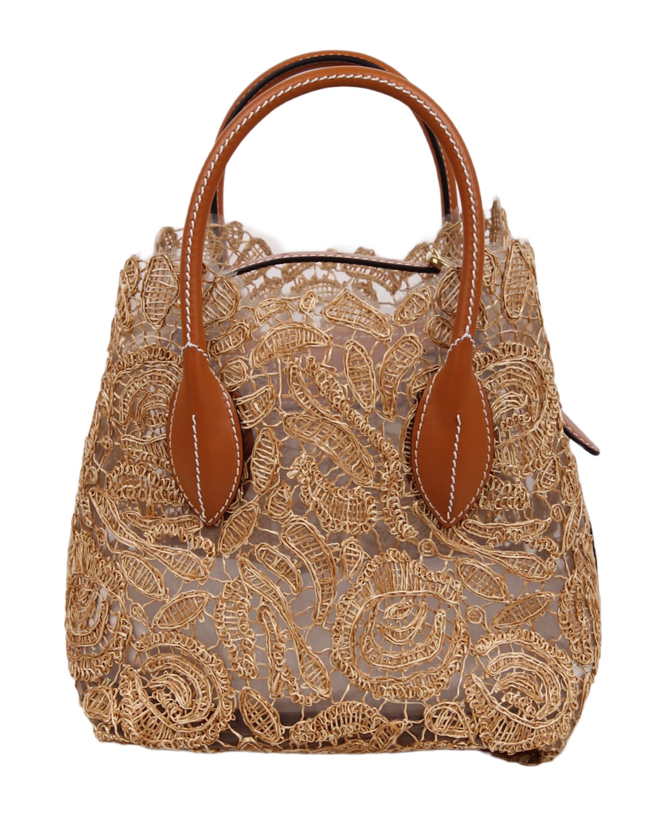 Ermanno Scervino Mini Maggie Bag In Natural Raffia Lace