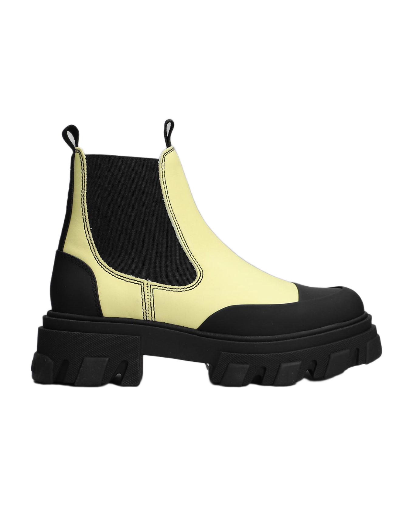 Ganni Ceated Low Chelsea Combat Boots In Yellow Leather - Giallo