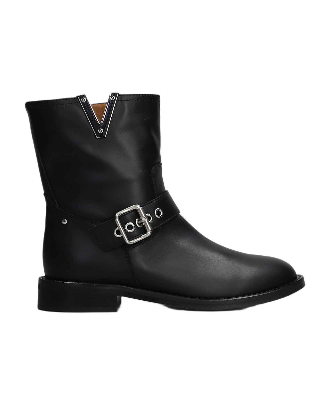 Via Roma 15 Low Heels Ankle Boots In Black Leather - black