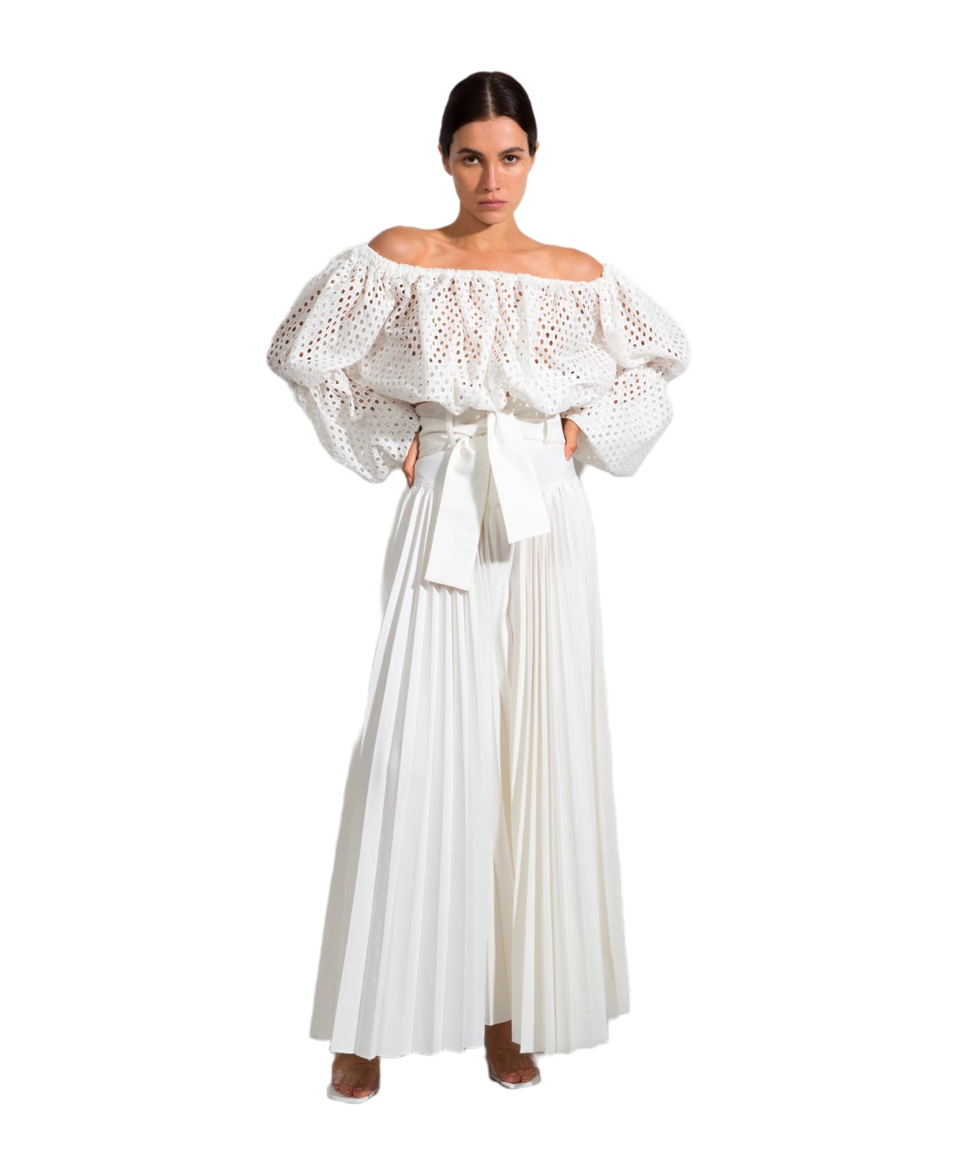 Sara Battaglia Plissé Pants - White