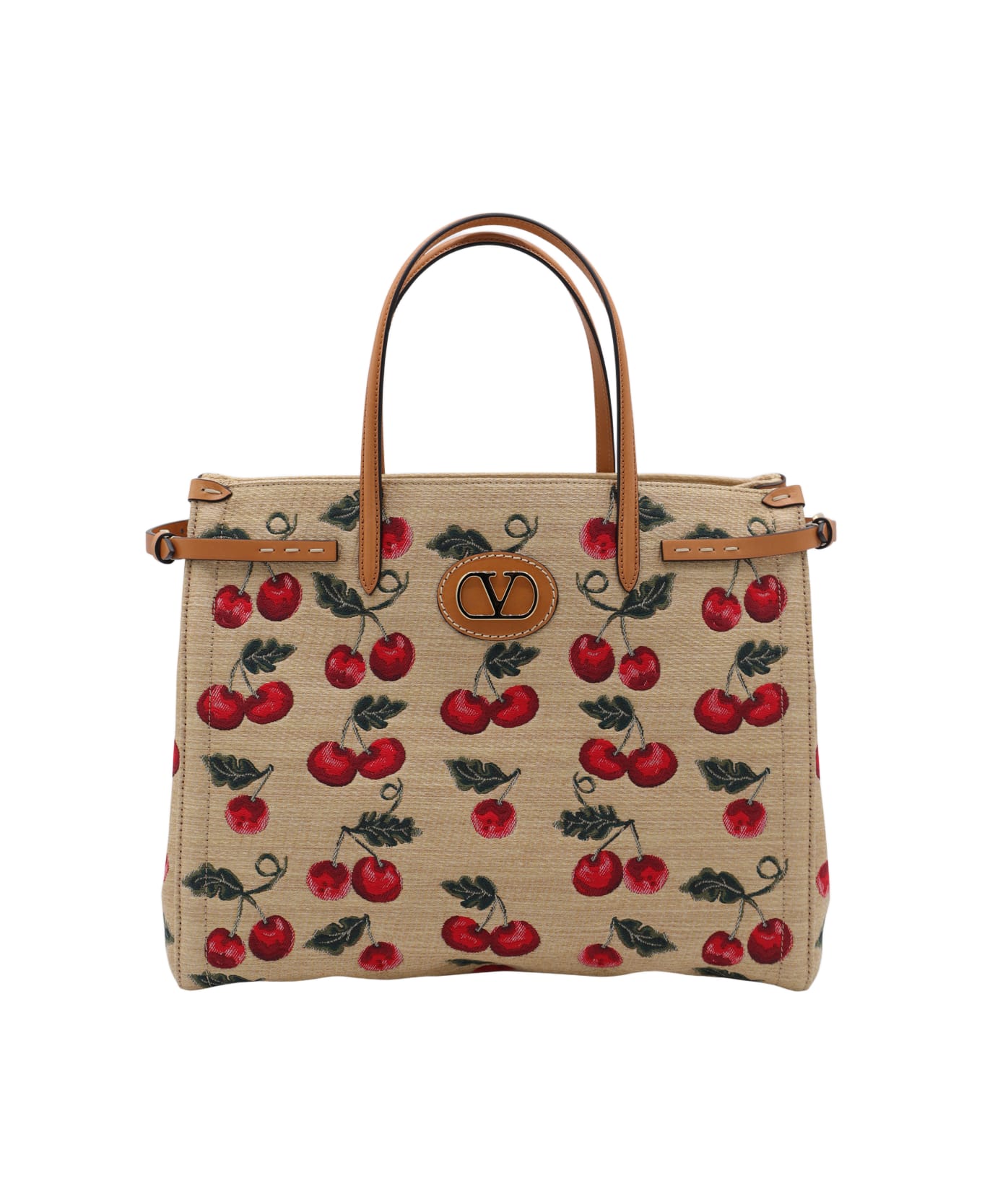 Valentino Garavani Beige Raffia And Leather Medium Antibes Totes - NATURALE/MULTI