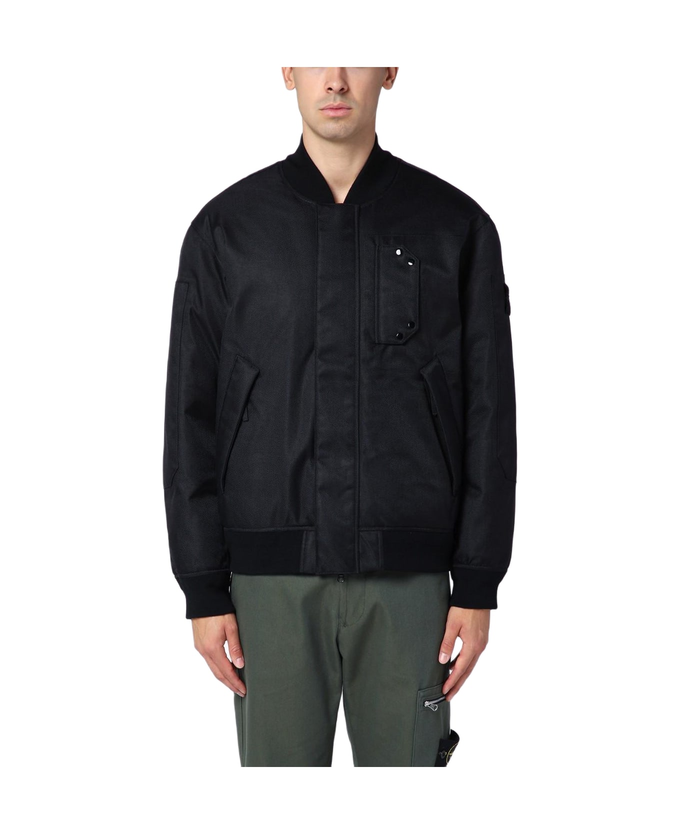 Stone Island Black Diagonal Down Bomber Jacket - BLACK