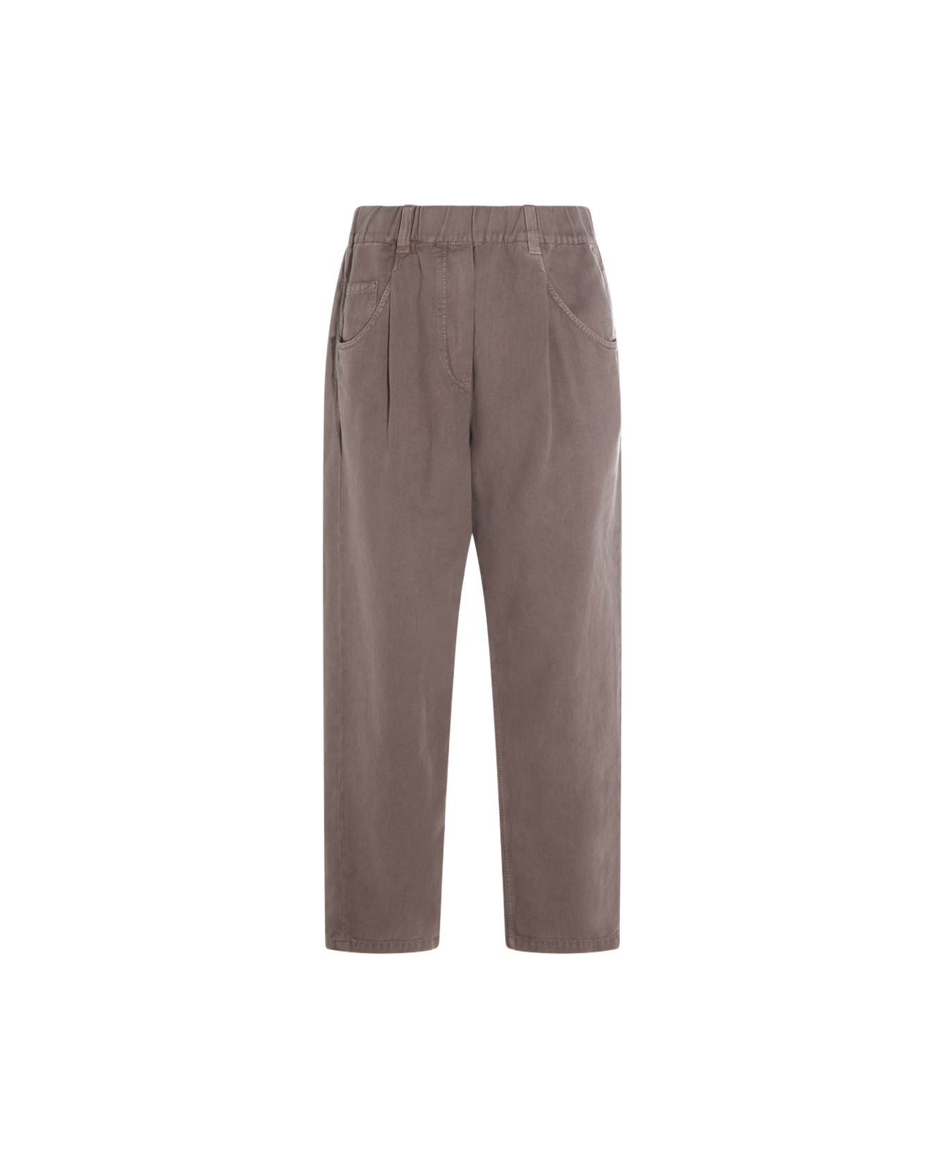 Brunello Cucinelli Earth Brown Cotton And Linen Blend Jeans - EARTH BROWN