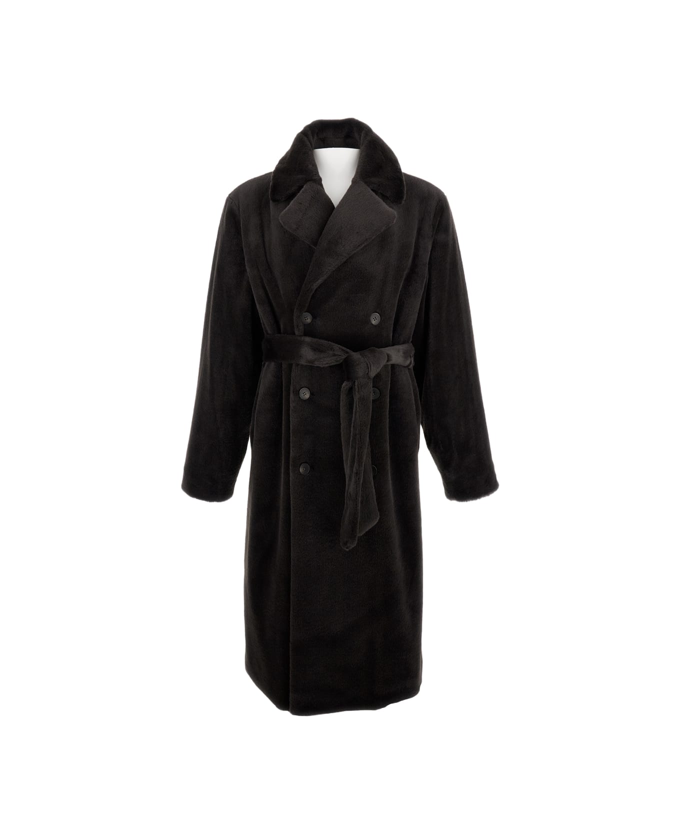 Drôle de Monsieur Brown Faux-fur Coat With Waist Belt - Brown