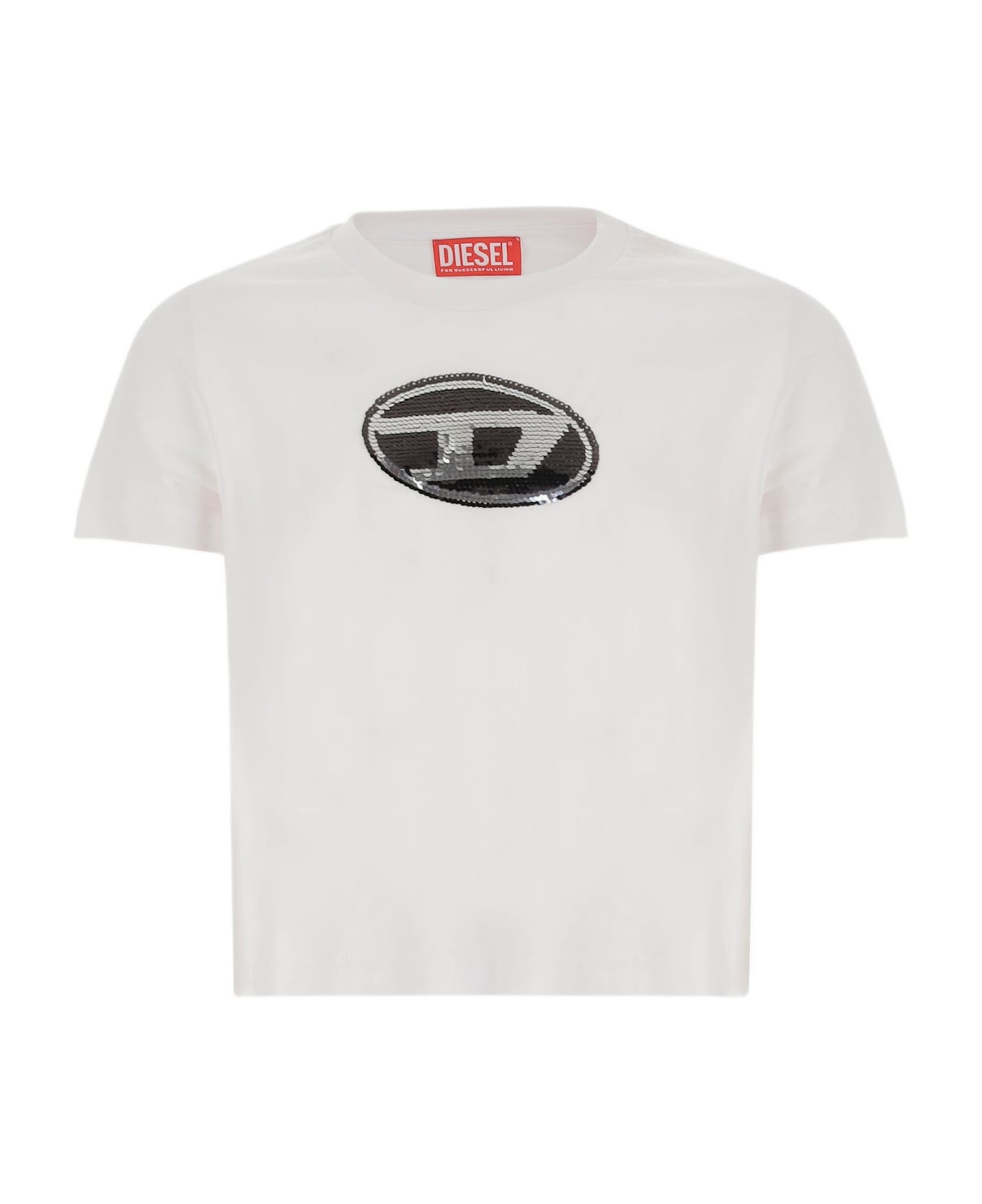 Diesel Cotton T-shirt With Sequin Logo - White