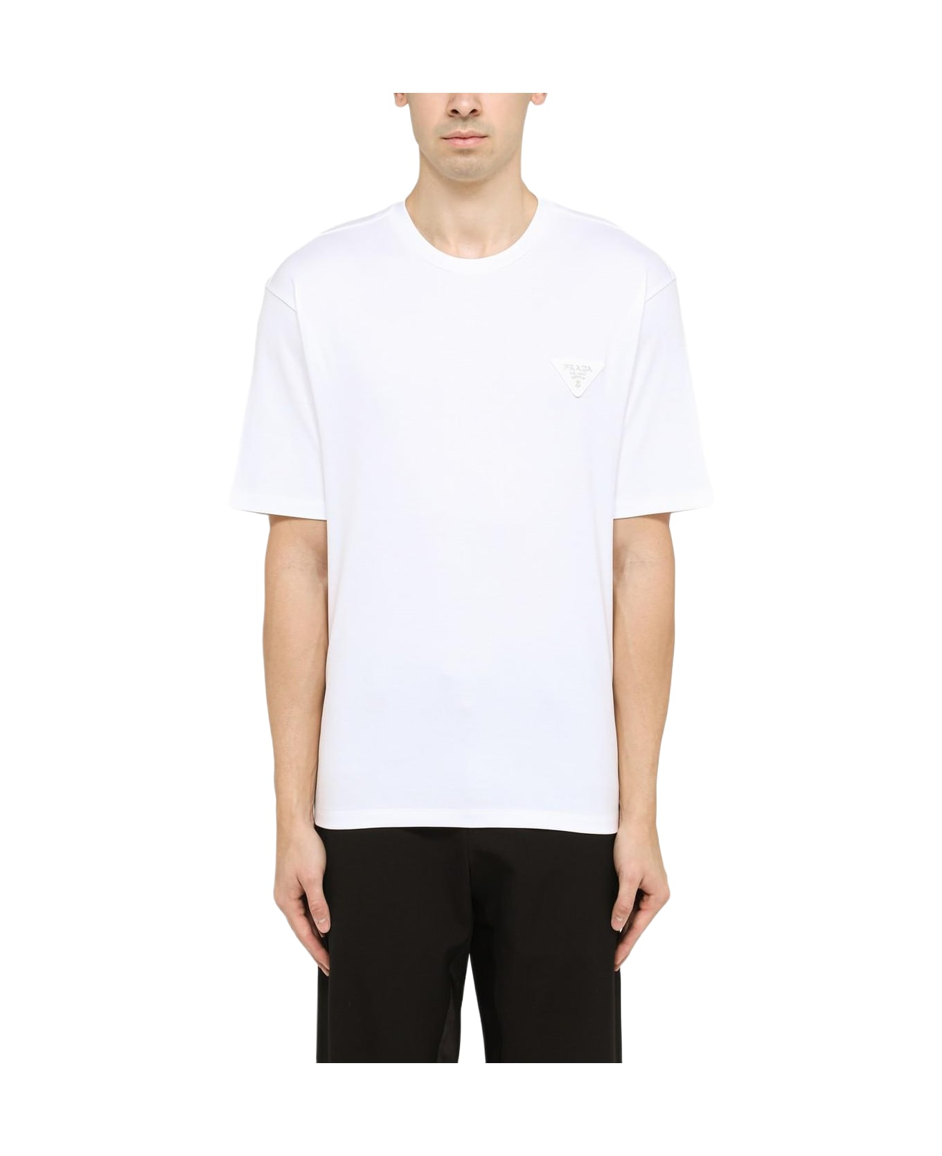 Prada Triangle Logo Patched T-shirt - White