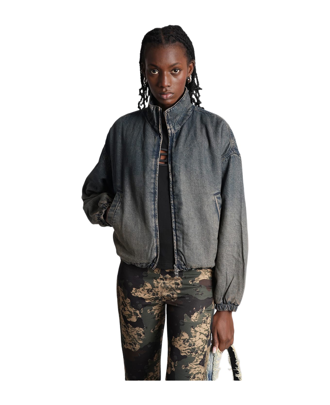 Diesel De-flower-s Bomber Jacket In Blue Cly - blue