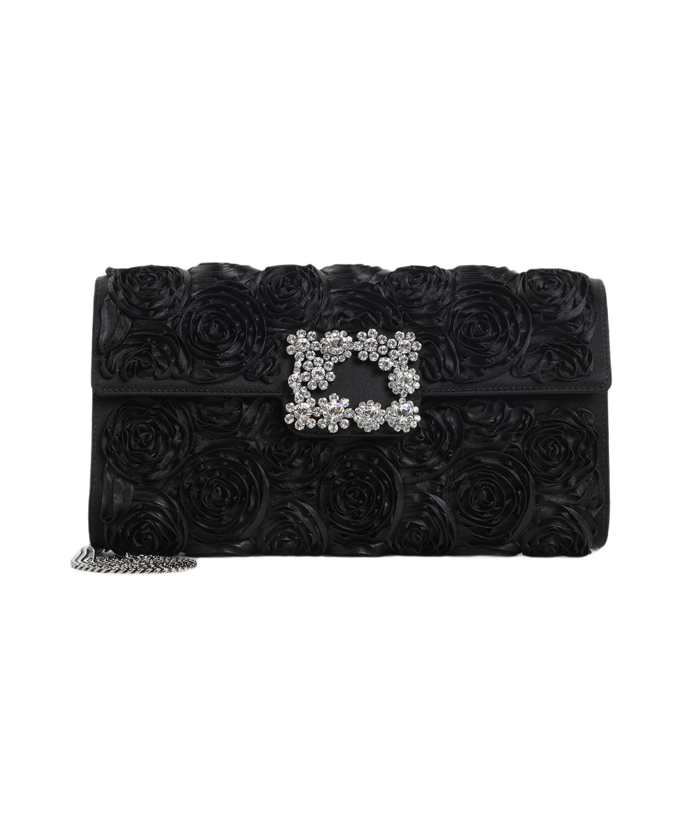 Roger Vivier Envelope Flap Rose Flower Buckle Shoulder Bag - Nero