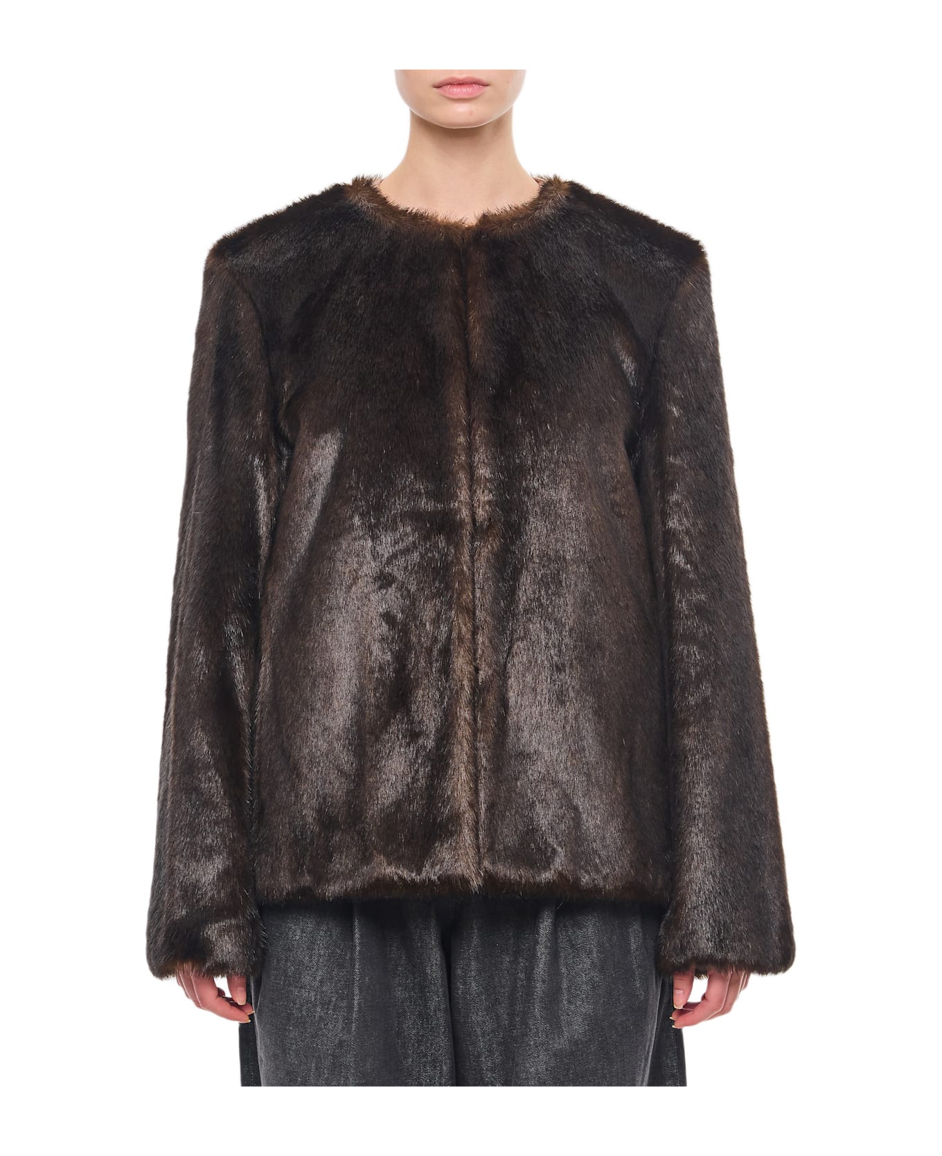Loulou Studio Faux Fur Short Coat - Brown