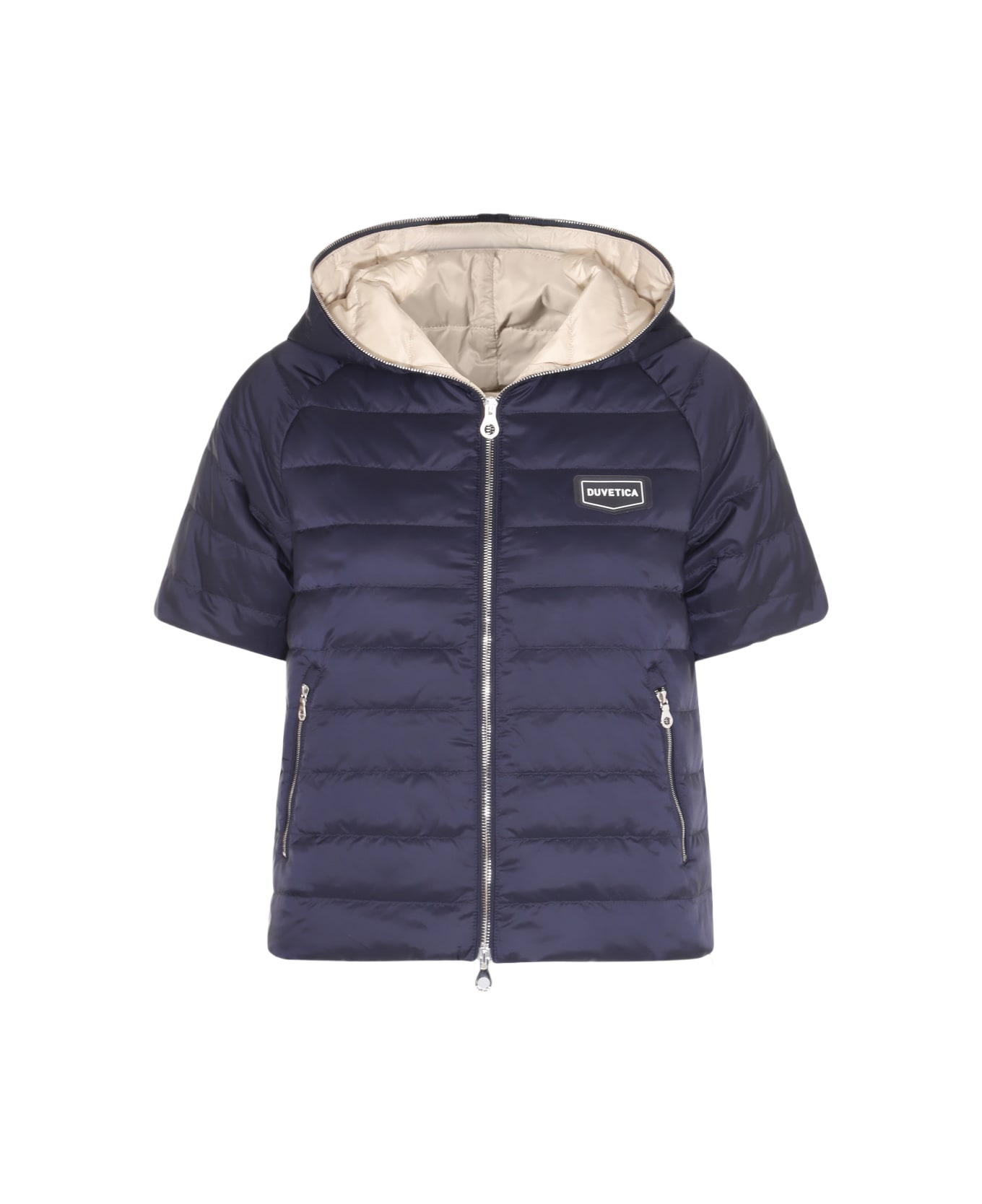Duvetica Navy Blue And Cream Down Jacket - Blue