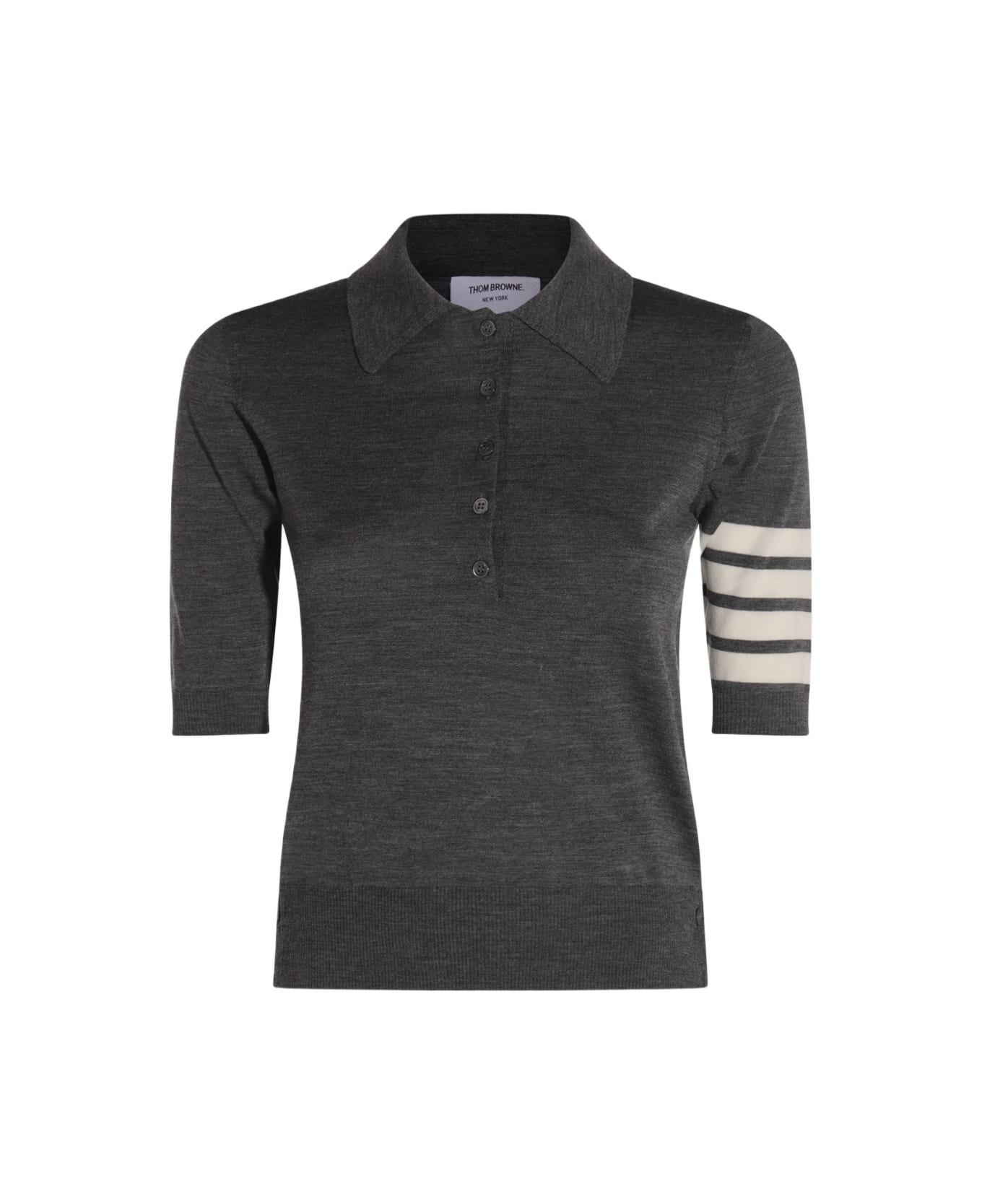 Thom Browne Grey Wool Polo Shirt - MED GREY