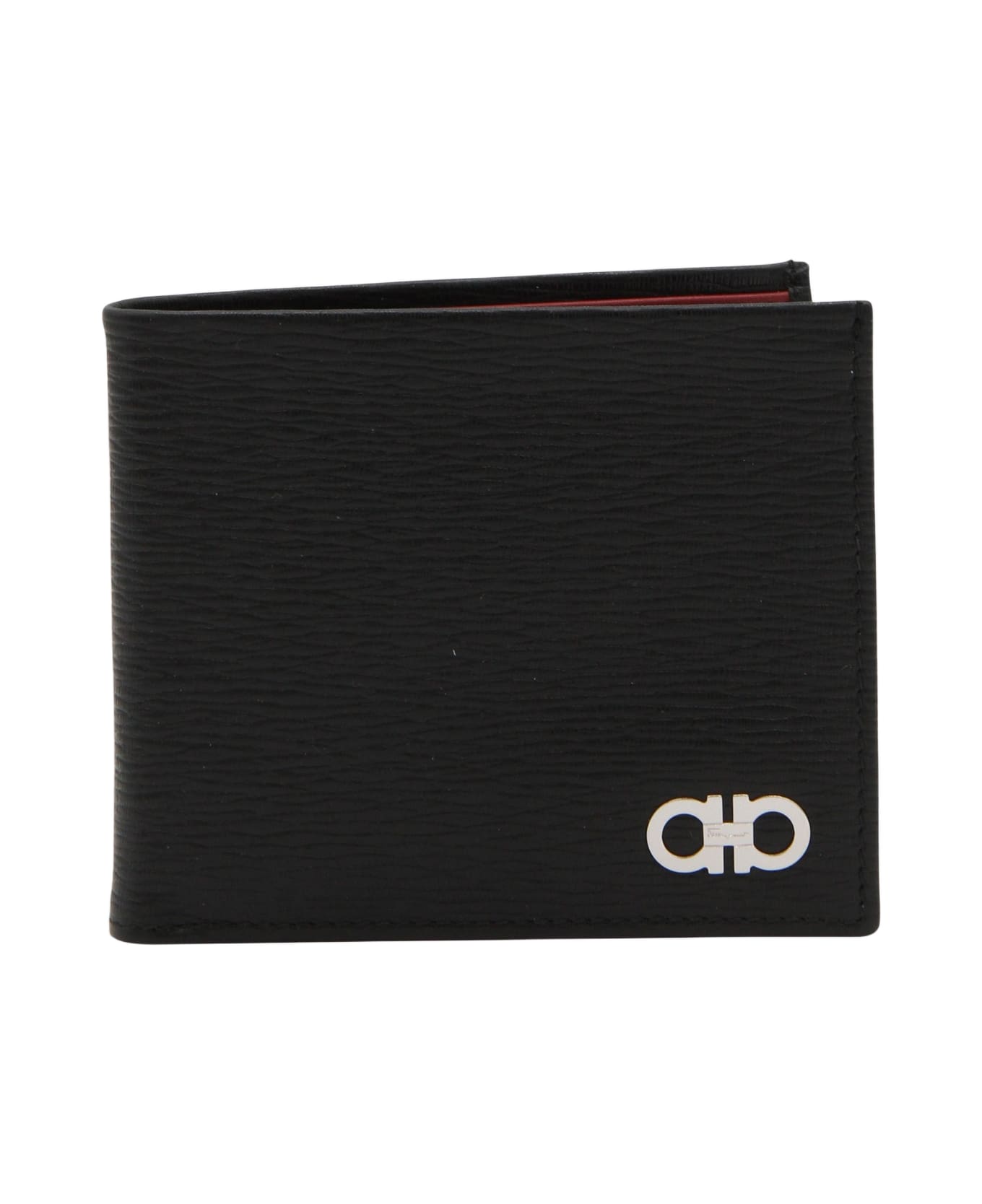Ferragamo Black Leather Bifold Wallet - Black