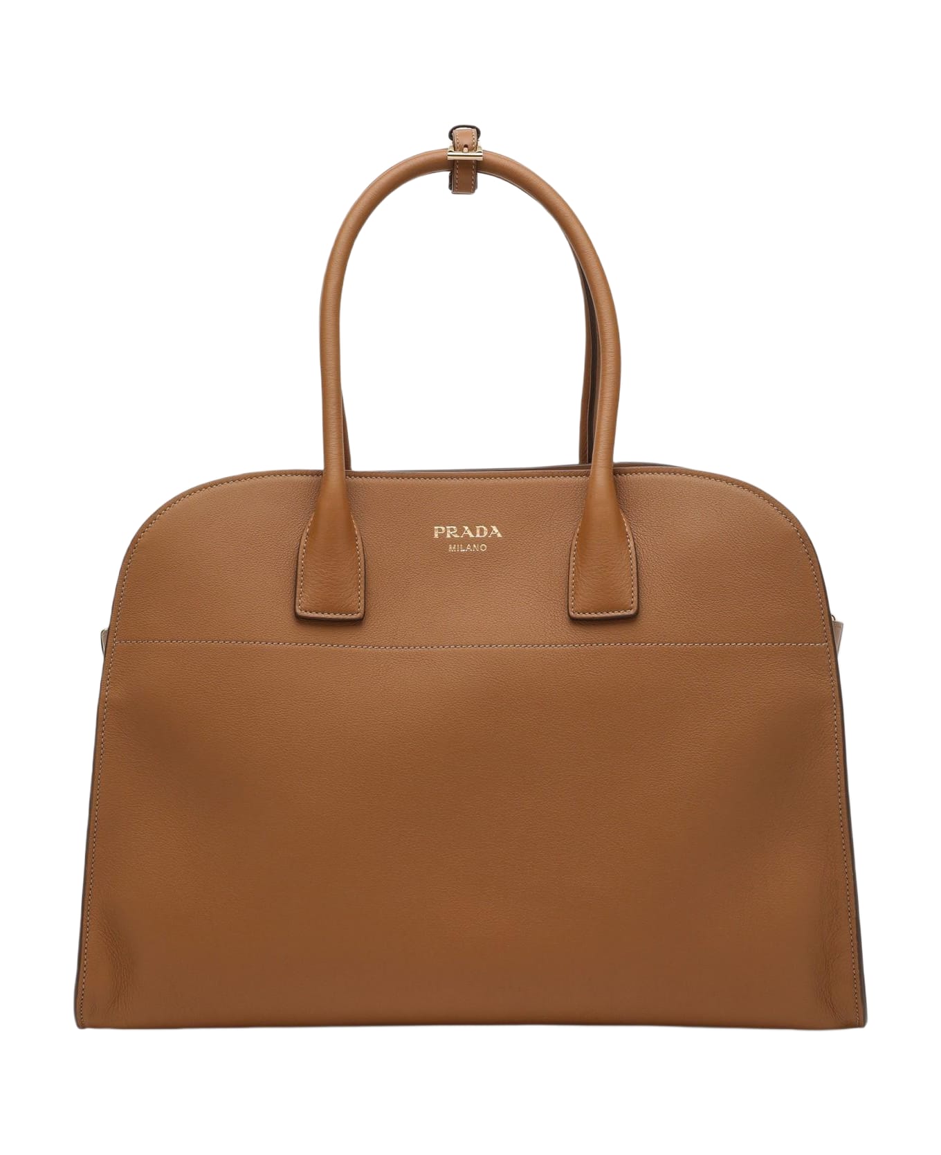 Prada Large Caramel-coloured Leather Shopping Bag With Buckles