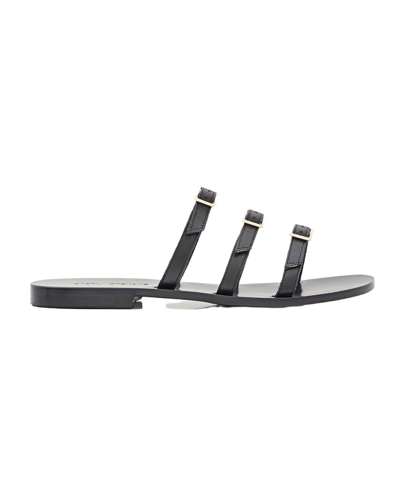 Capri Positano Fiuggi Leather Flat Sandals - Black