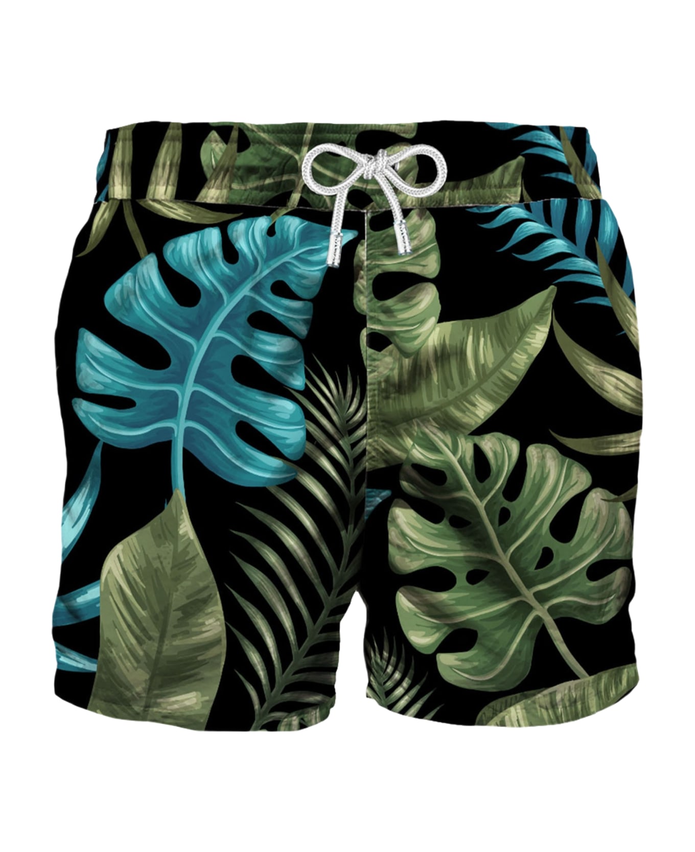 MC2 Saint Barth Multicolor Tropical Leaves Print Mid-length Swim Shorts - BLACK