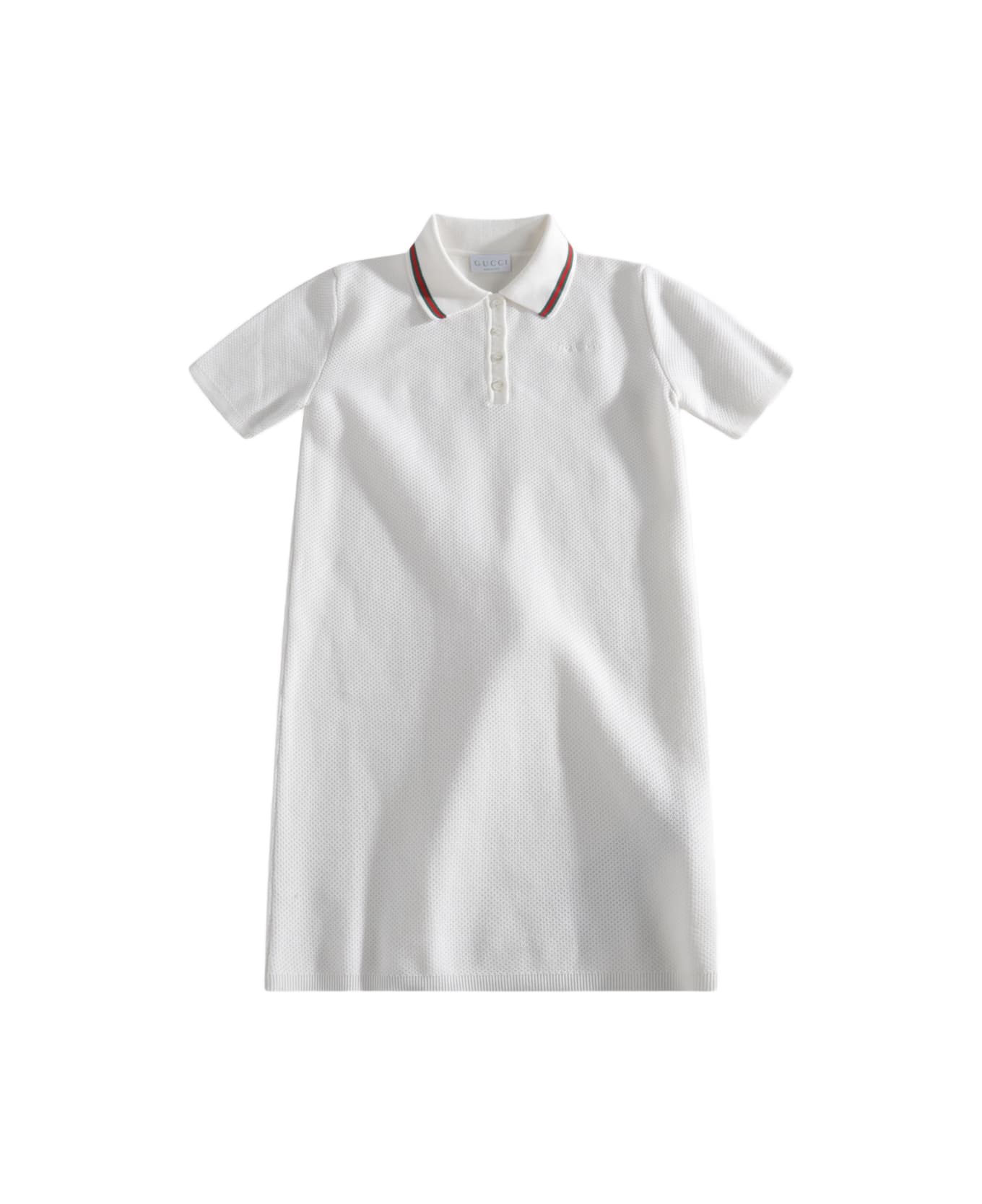 Gucci White Cotton Dress - WHITE/GREEN/RED