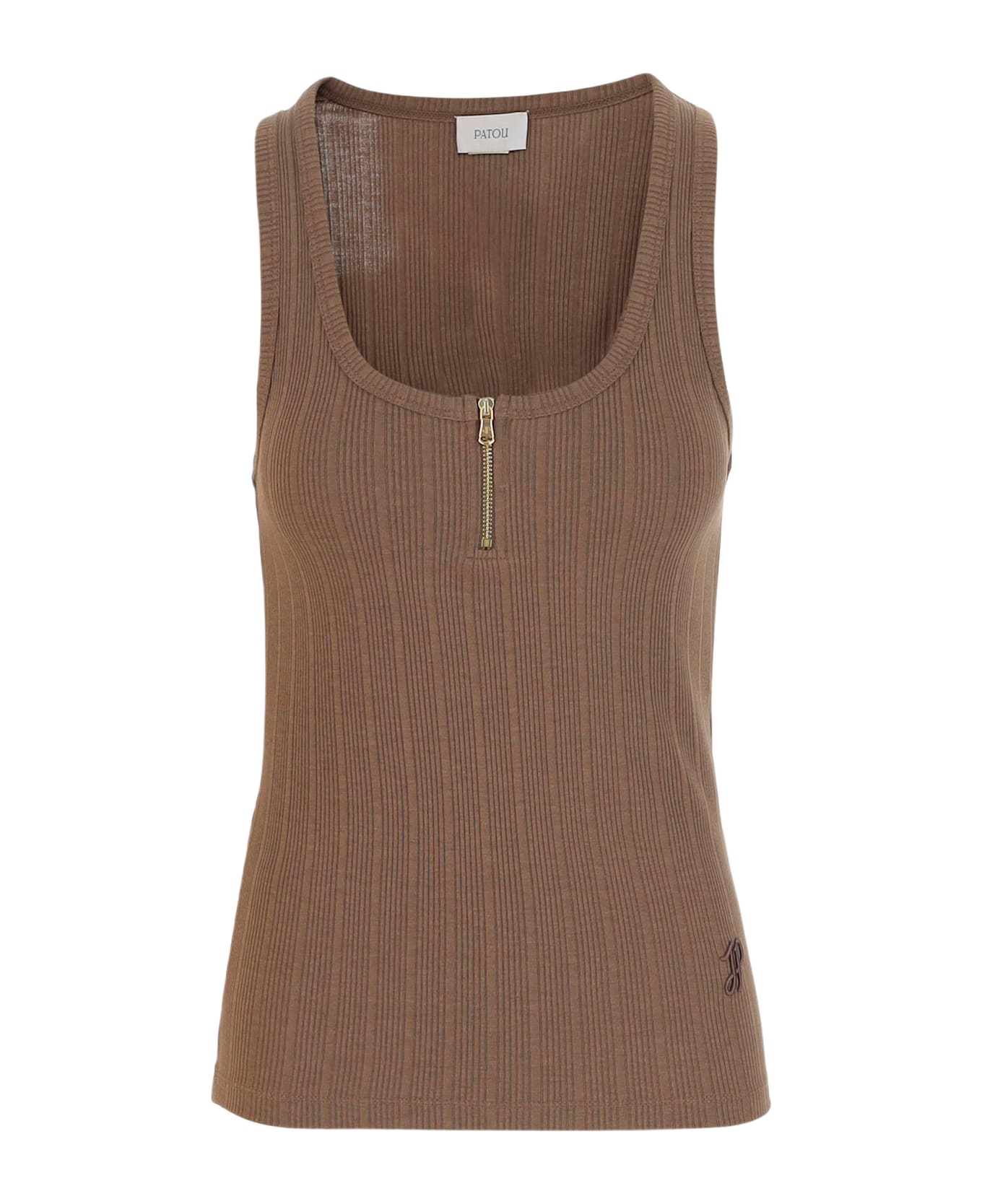 Patou Cotton Blend Knit Top With Logo - mocha