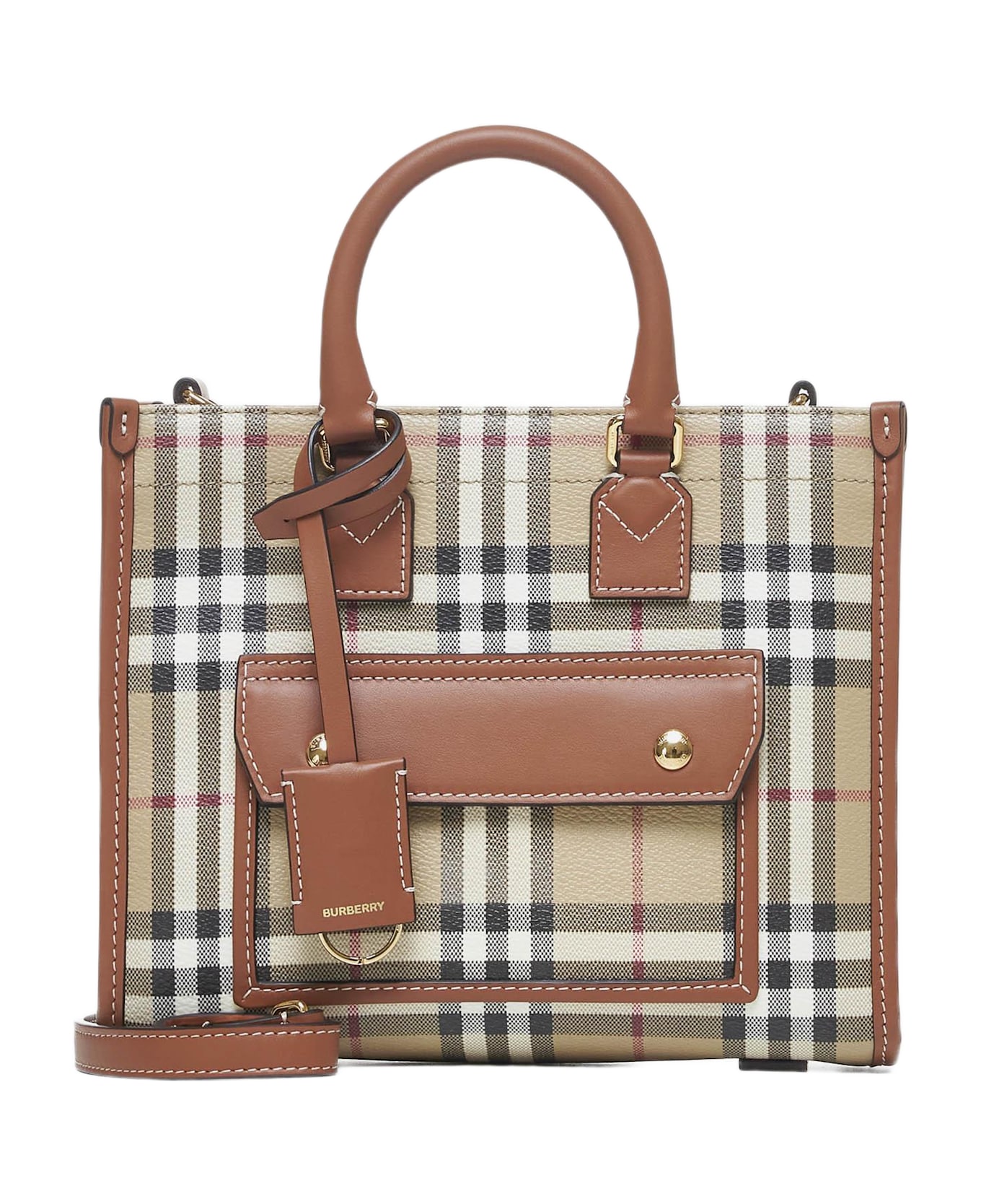 Burberry Freya Check Canvas Mini Tote Bag - Grey