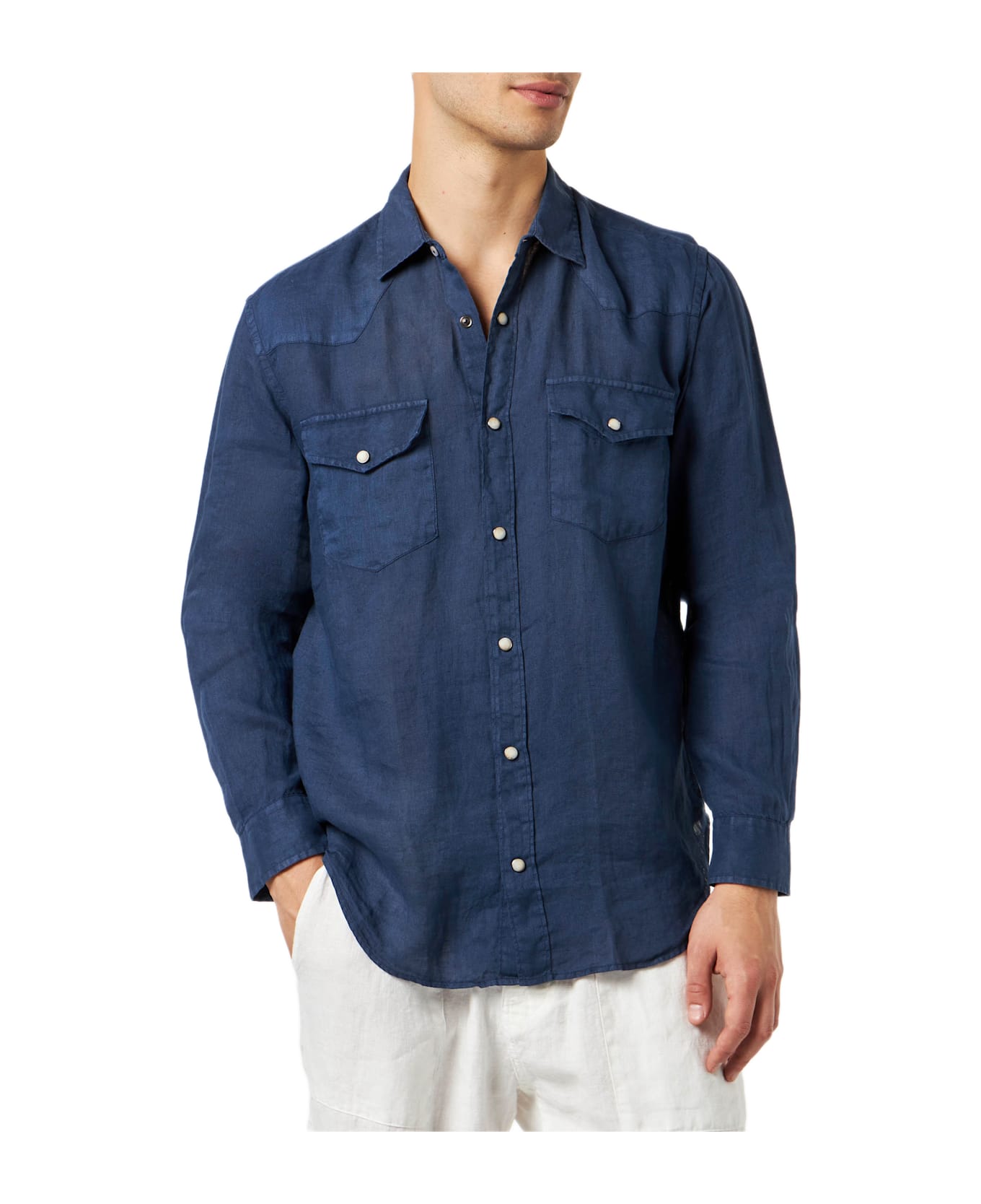 MC2 Saint Barth Dark Denim Linen Shirt - BLUE