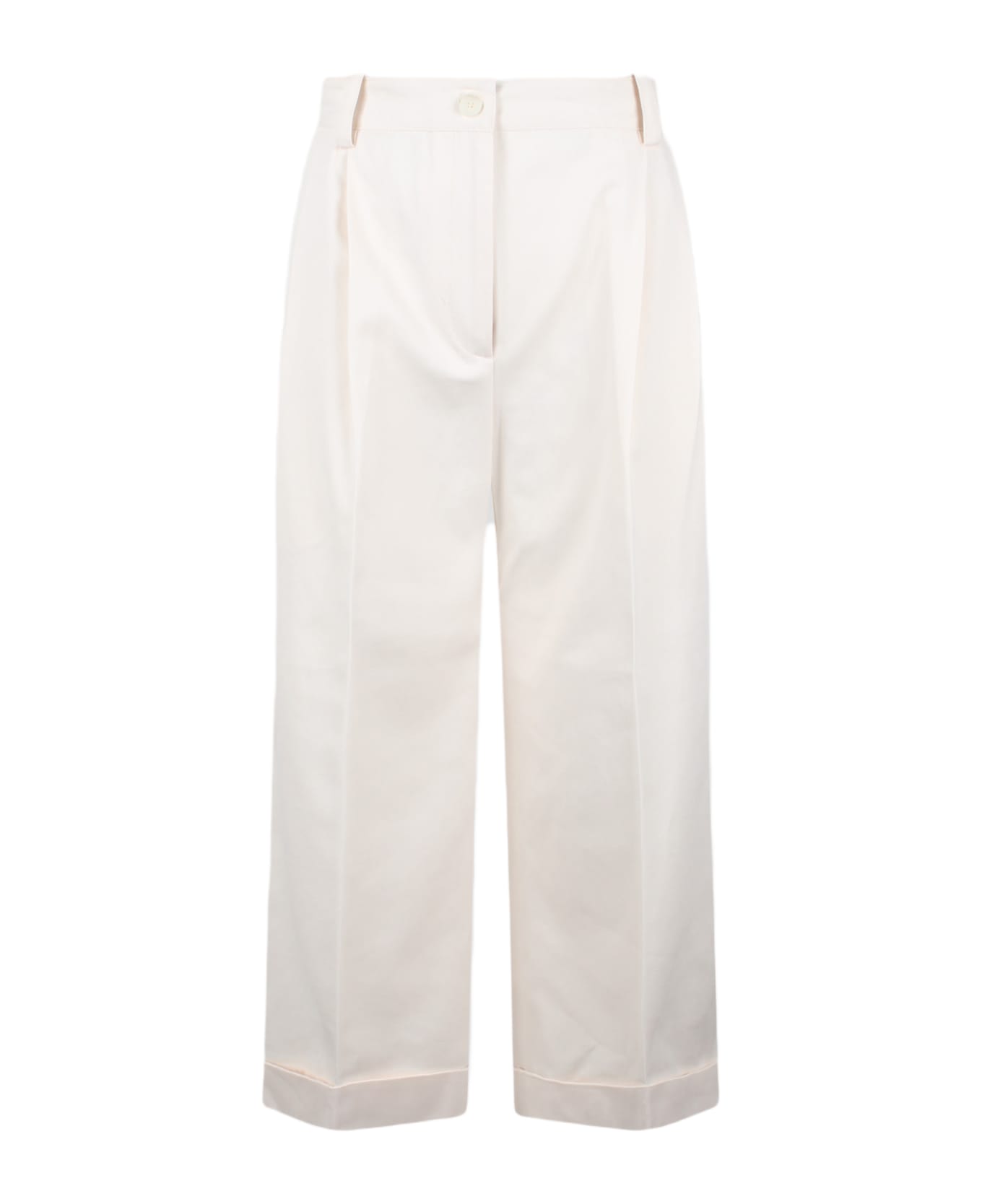 Maison Kitsuné Double Pleats Cropped Pants - White ボトムス
