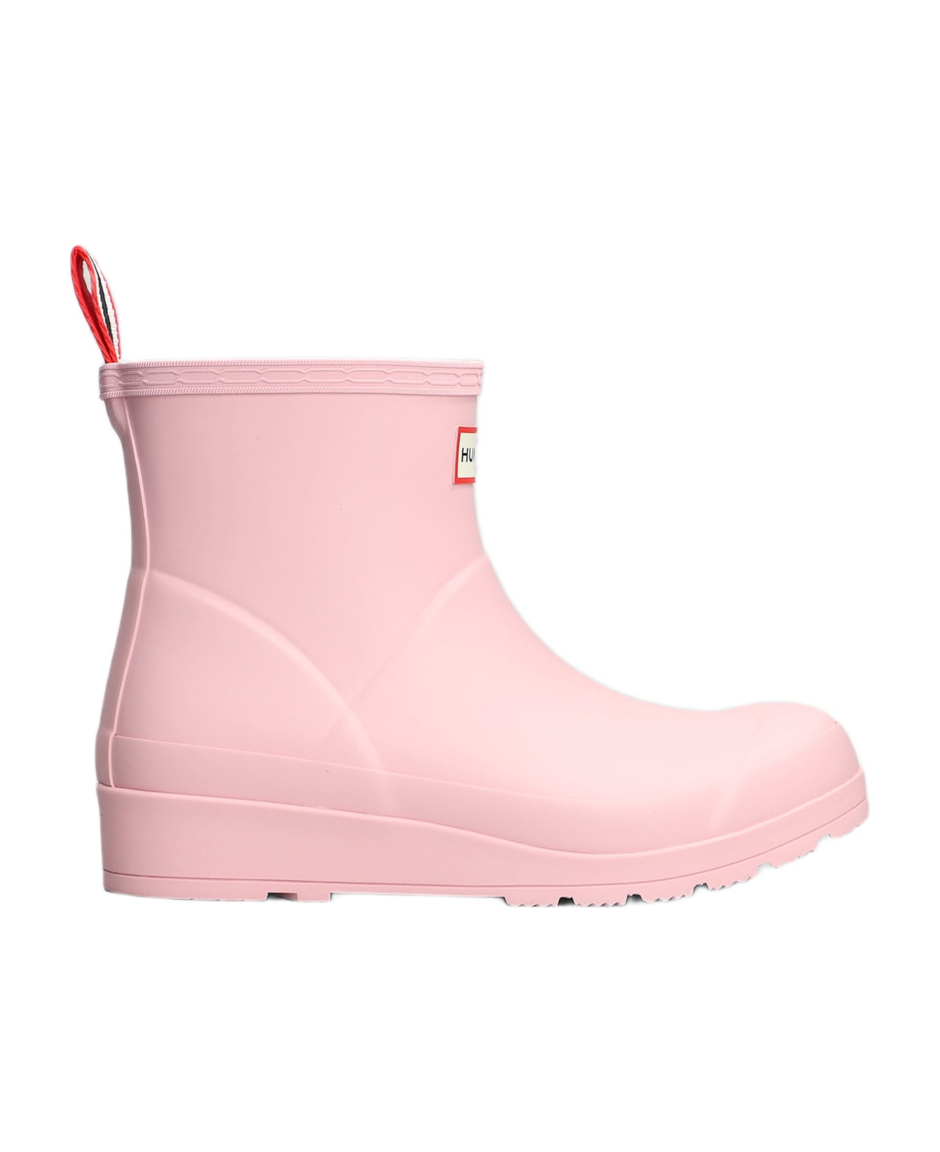 Hunter Play Boot Short Low Heels Ankle Boots In Rose-pink Rubber/plasic - rose-pink