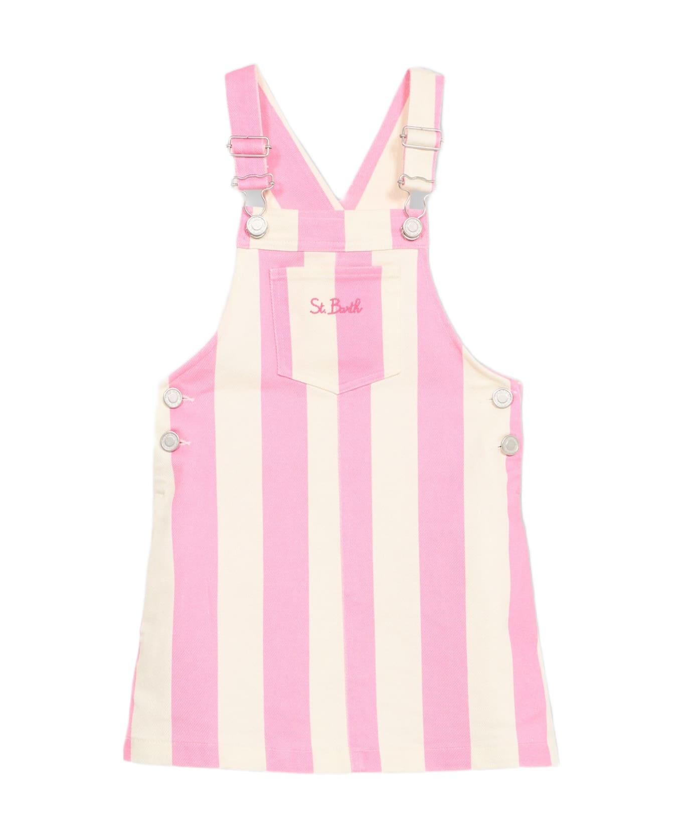 MC2 Saint Barth Girl Pink Striped Denim Short Overall Tecla Jr - PINK